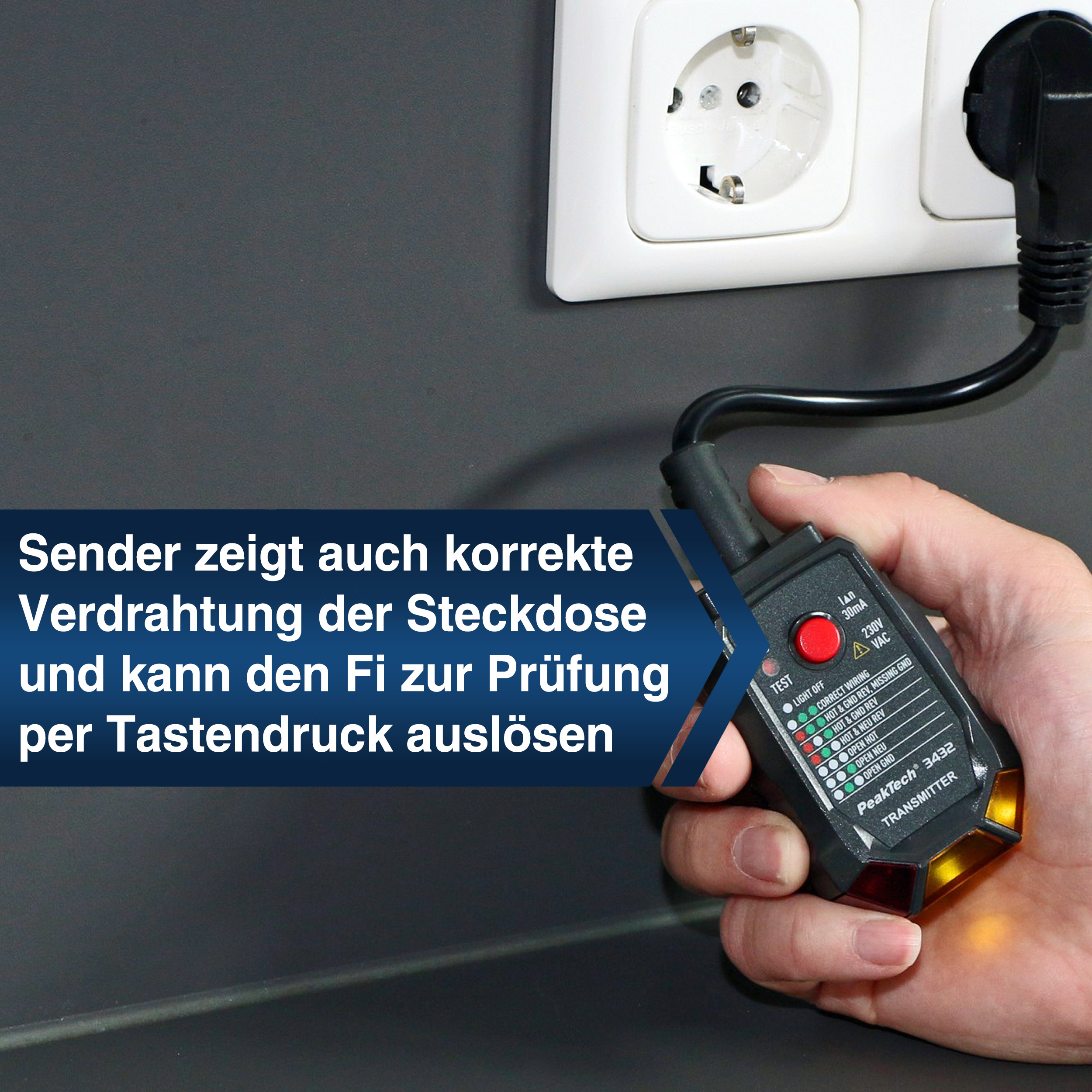 «PeakTech® P 3432» Sicherungsfinder mit RCD Tester