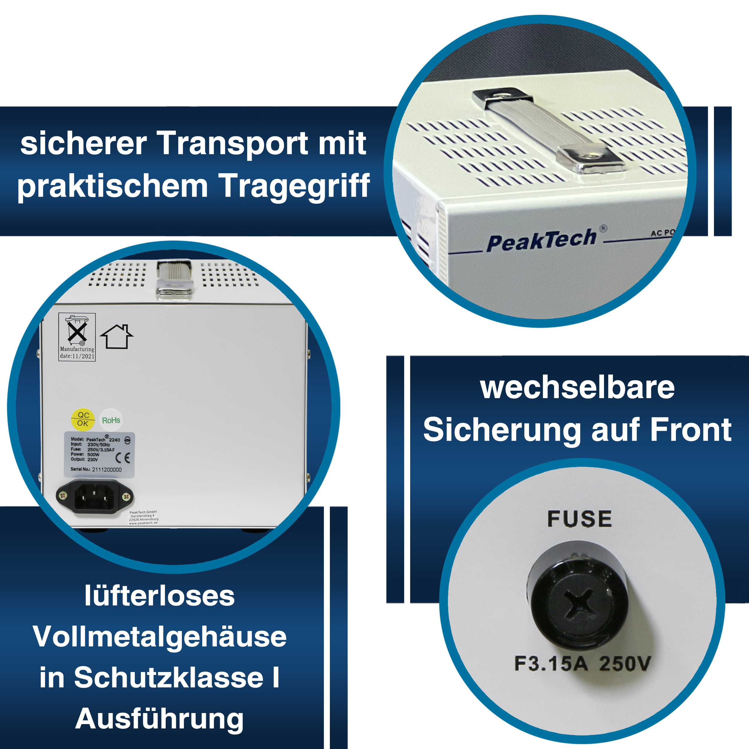 «PeakTech® P 2240» Isolating transformer, 230 V, 500 W.