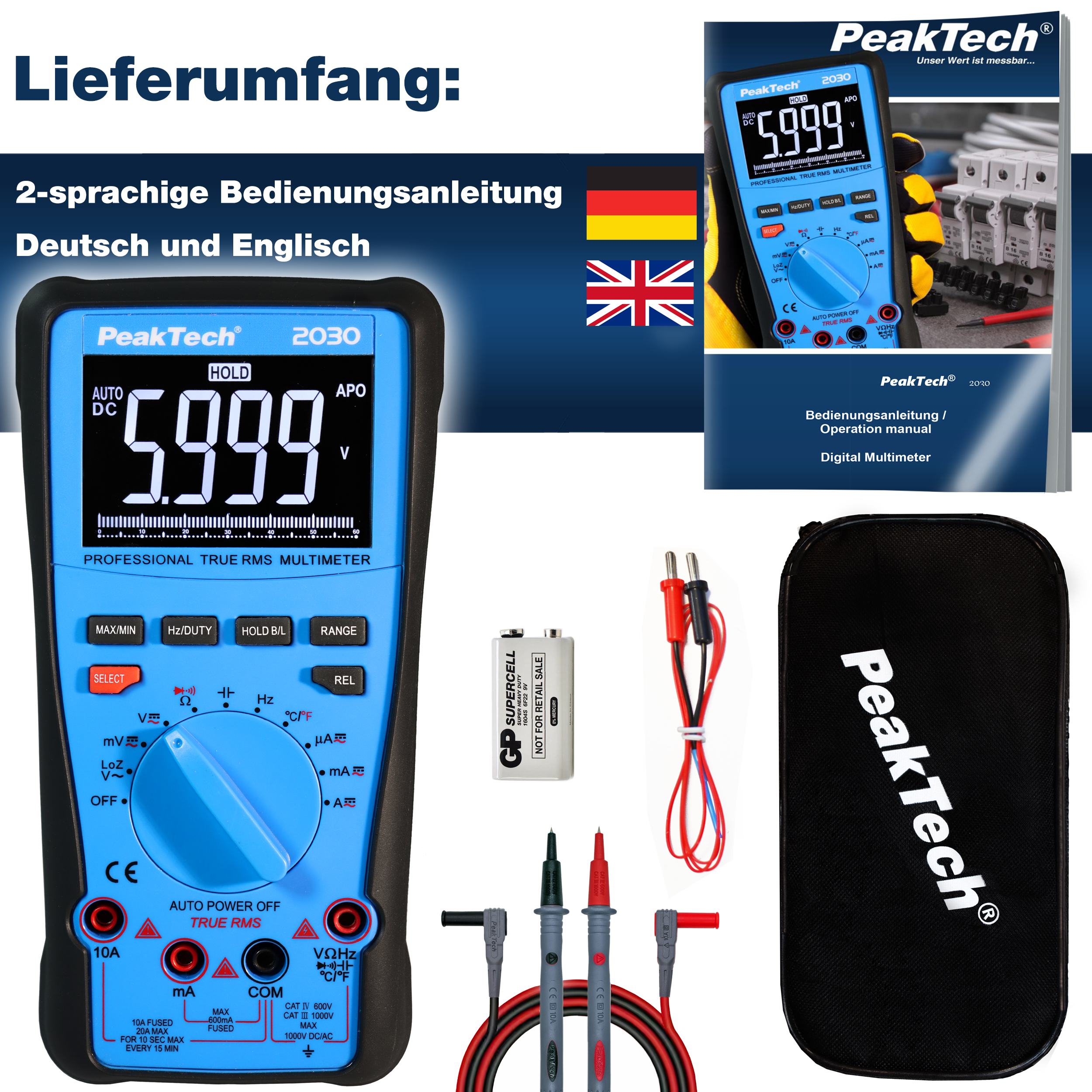 «PeakTech® P 2030» True RMS 1000V Digital Multimeter 6000 Counts