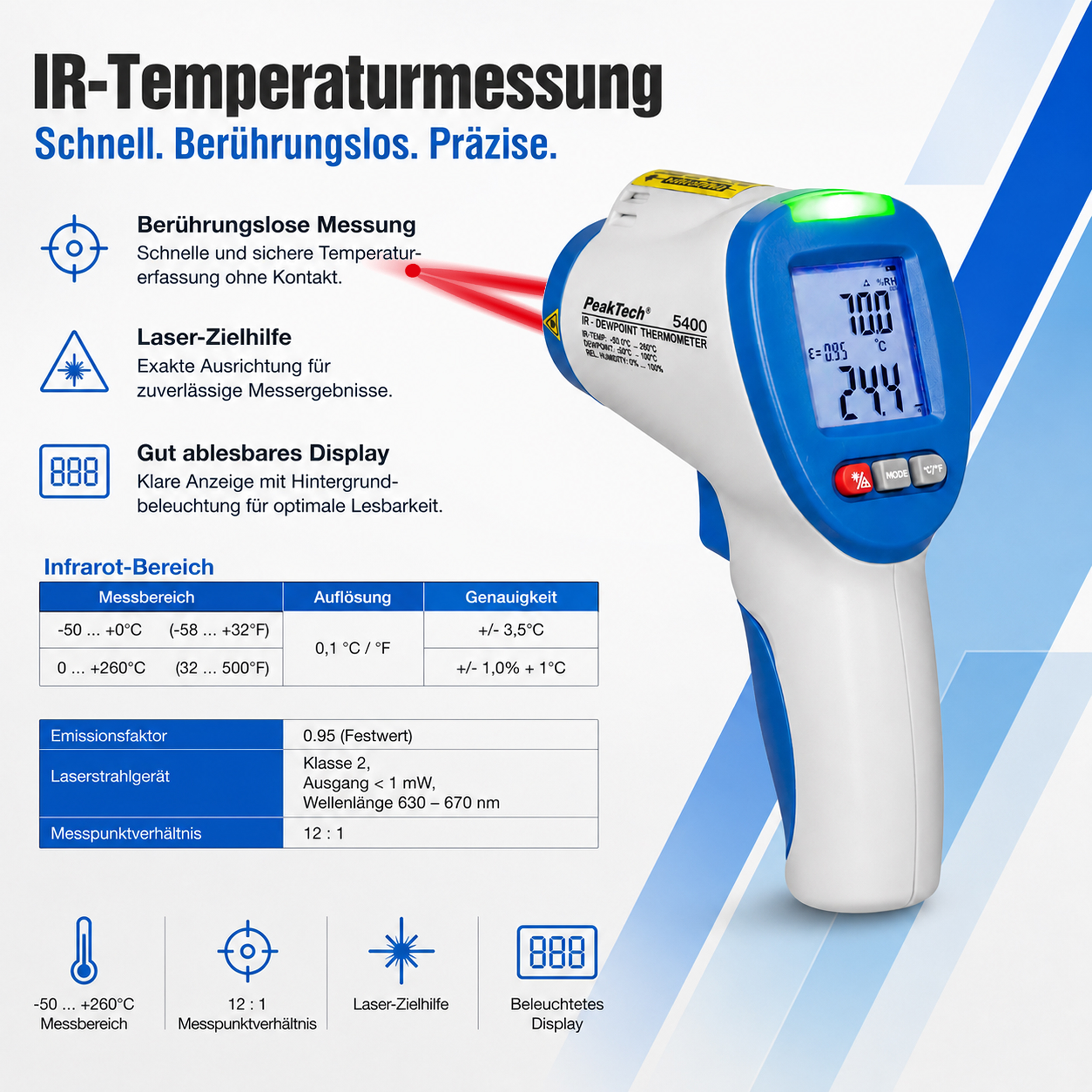 «PeakTech® P 5400» Thermometer - Taupunkt Messgerät -50...+260°C