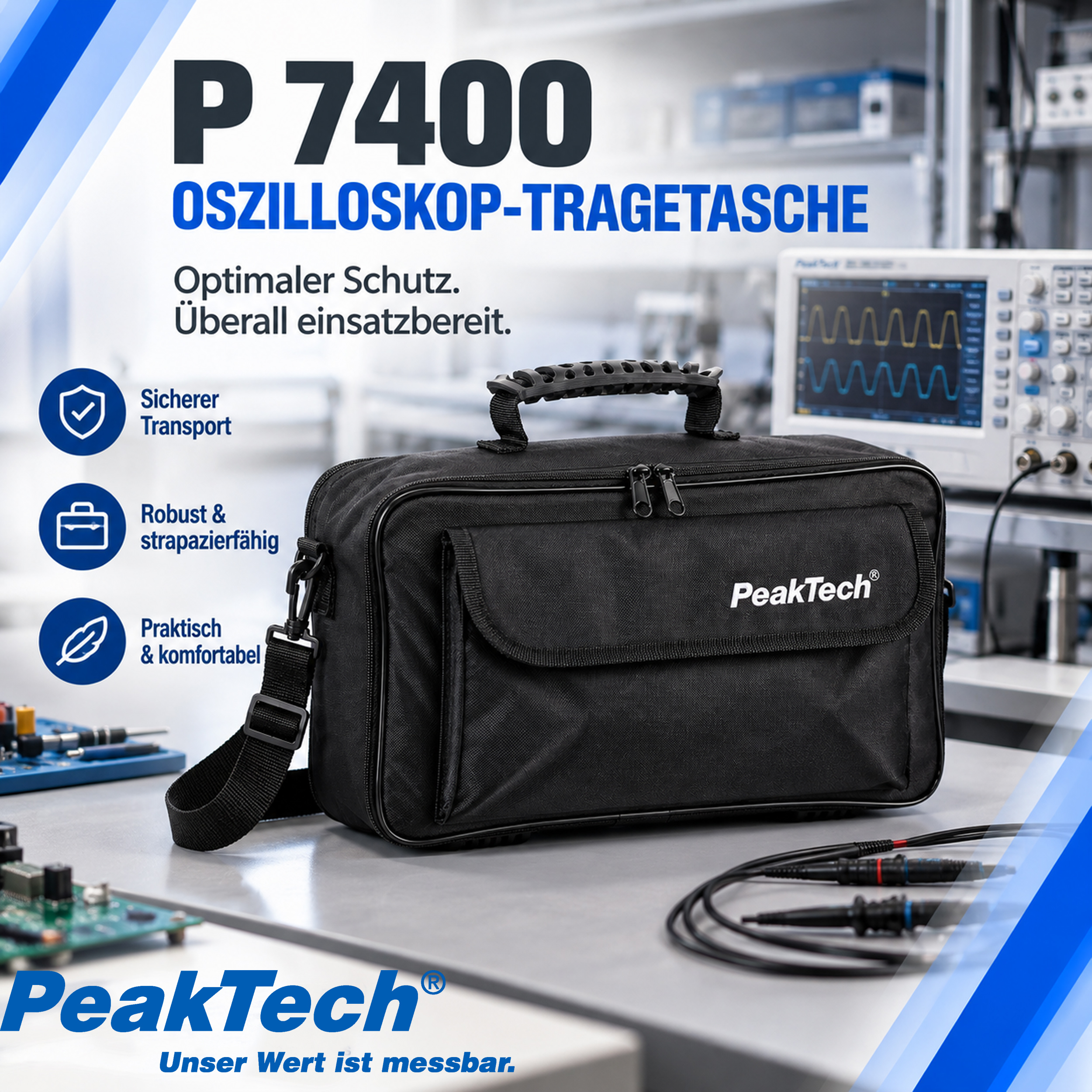 «PeakTech® P 7400» Carrying case for oscilloscopes and instruments 380x210x140 mm