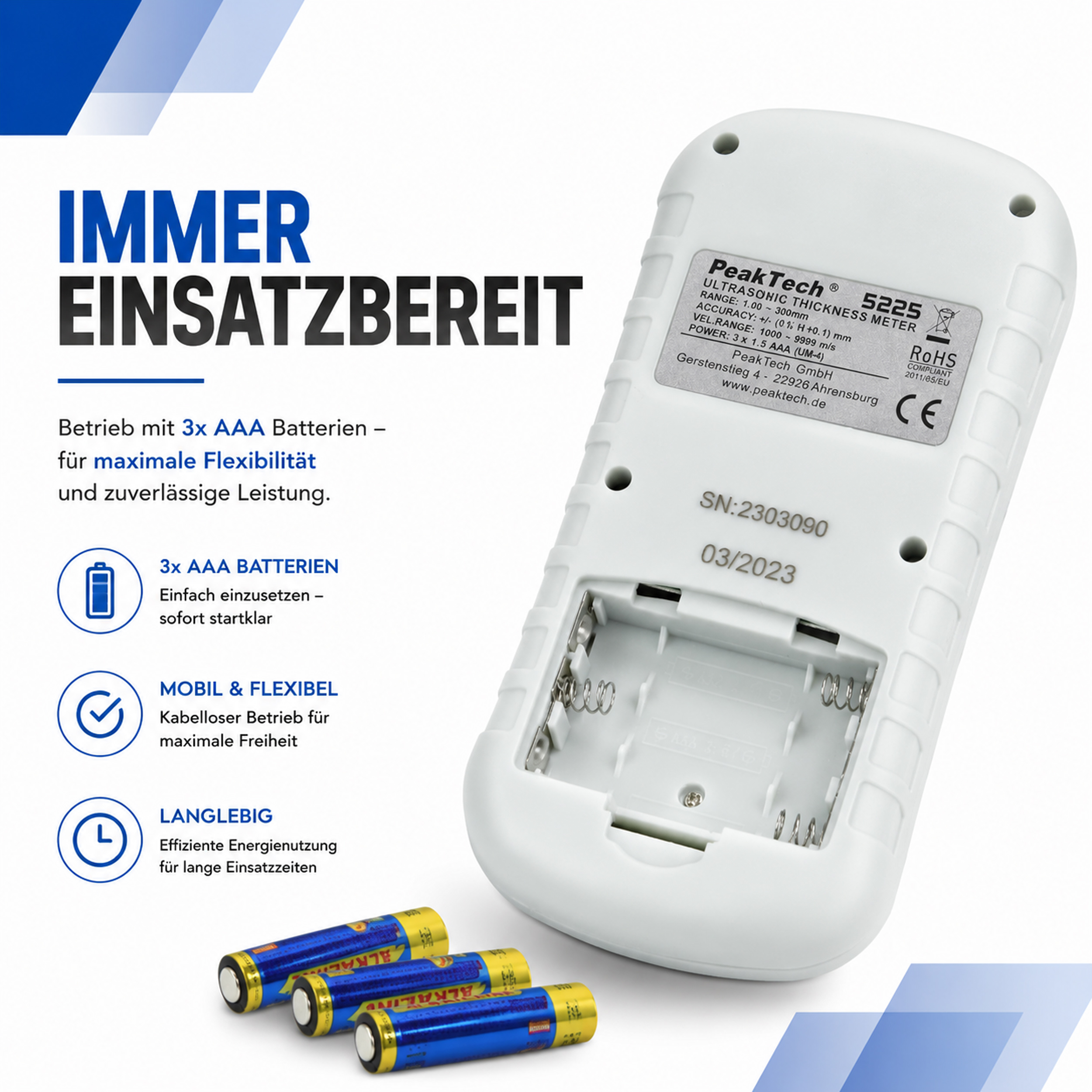 «PeakTech® P 5225» Ultrasonic Material Thickness Meter