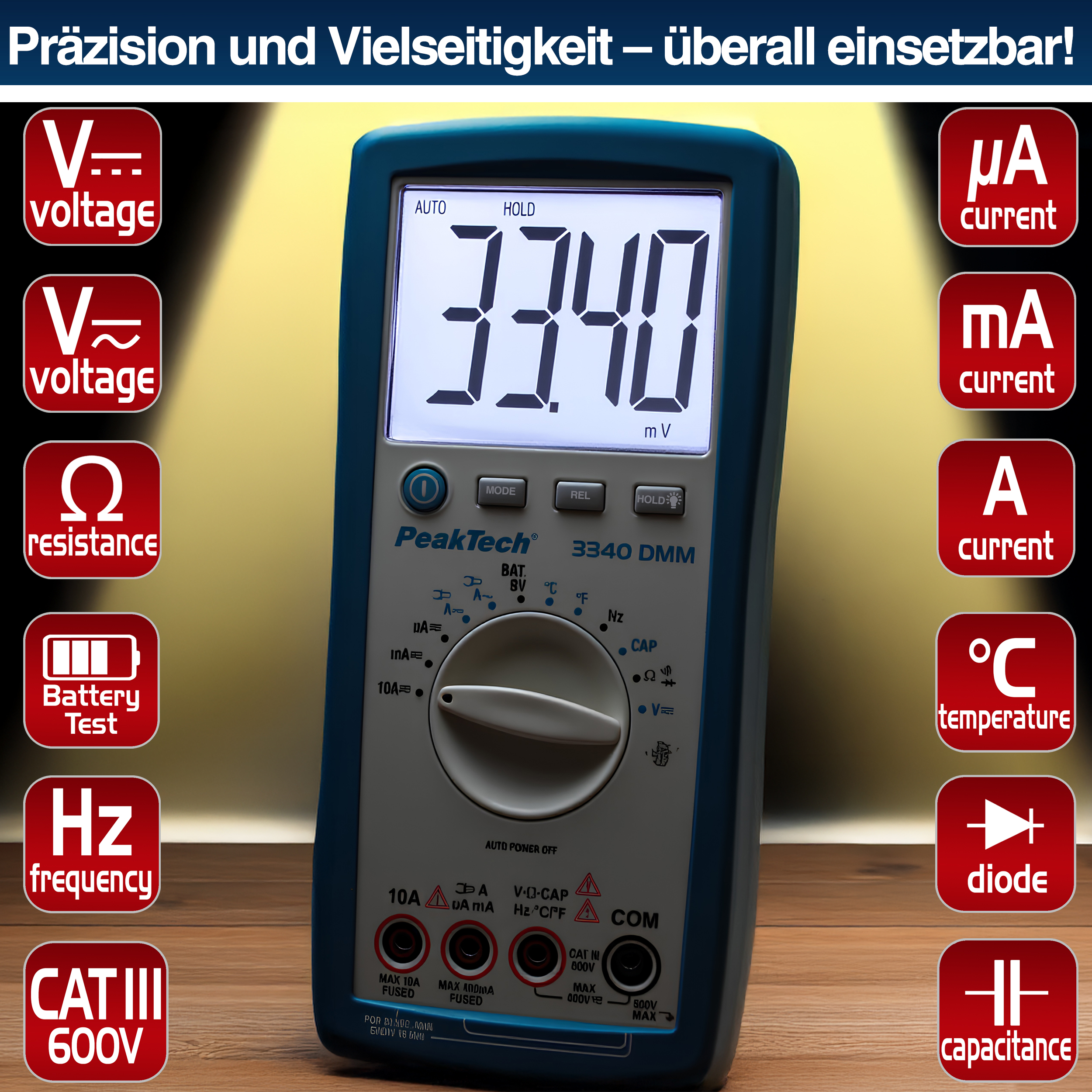 «PeakTech® P 3340» Digital multimeter, 4,000 counts, 600V AC / DC