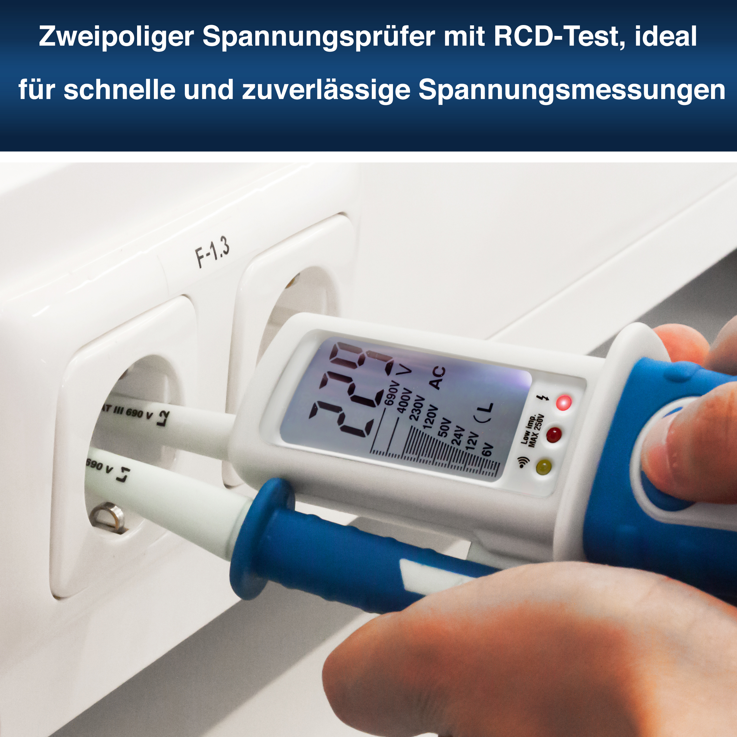 «PeakTech® P 1090» Medidor de Voltaje AC/DC, test RCD, display LCD