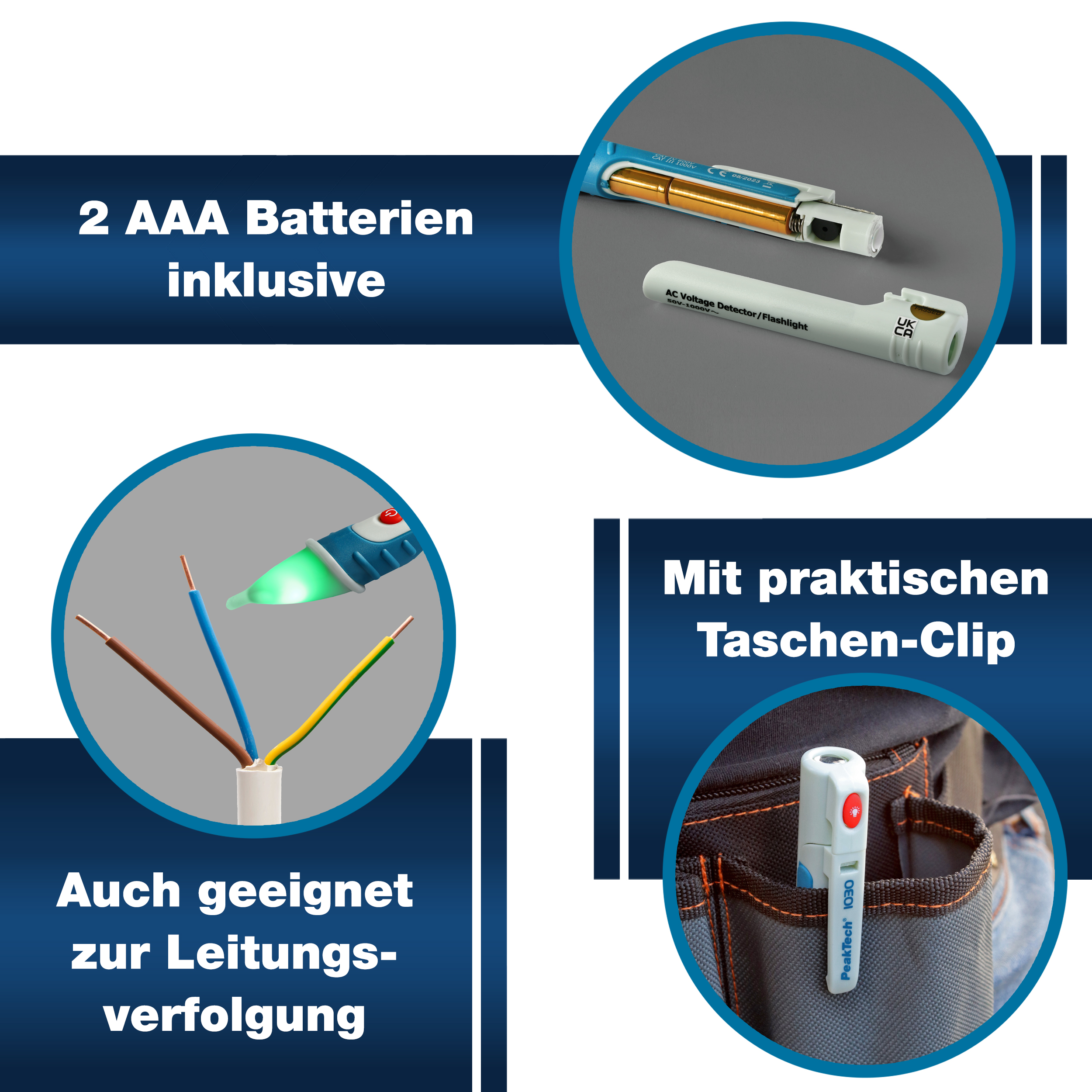 «PeakTech® P 1030» Detektor napięcia AC 50 - 1000 V AC, bezdotykowy