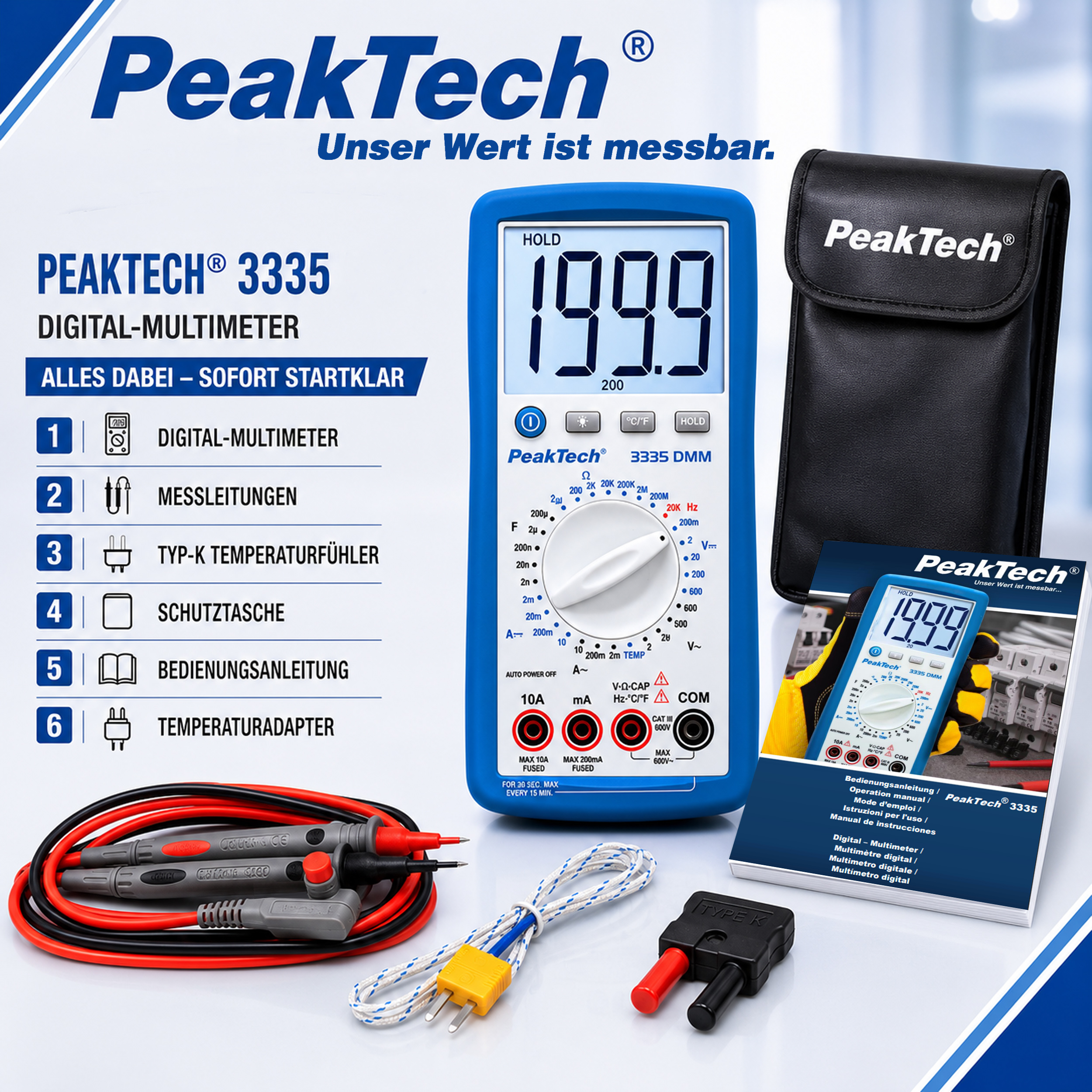 «PeakTech® P 3335» Digital multimeter, 2,000 counts, 600V AC/DC