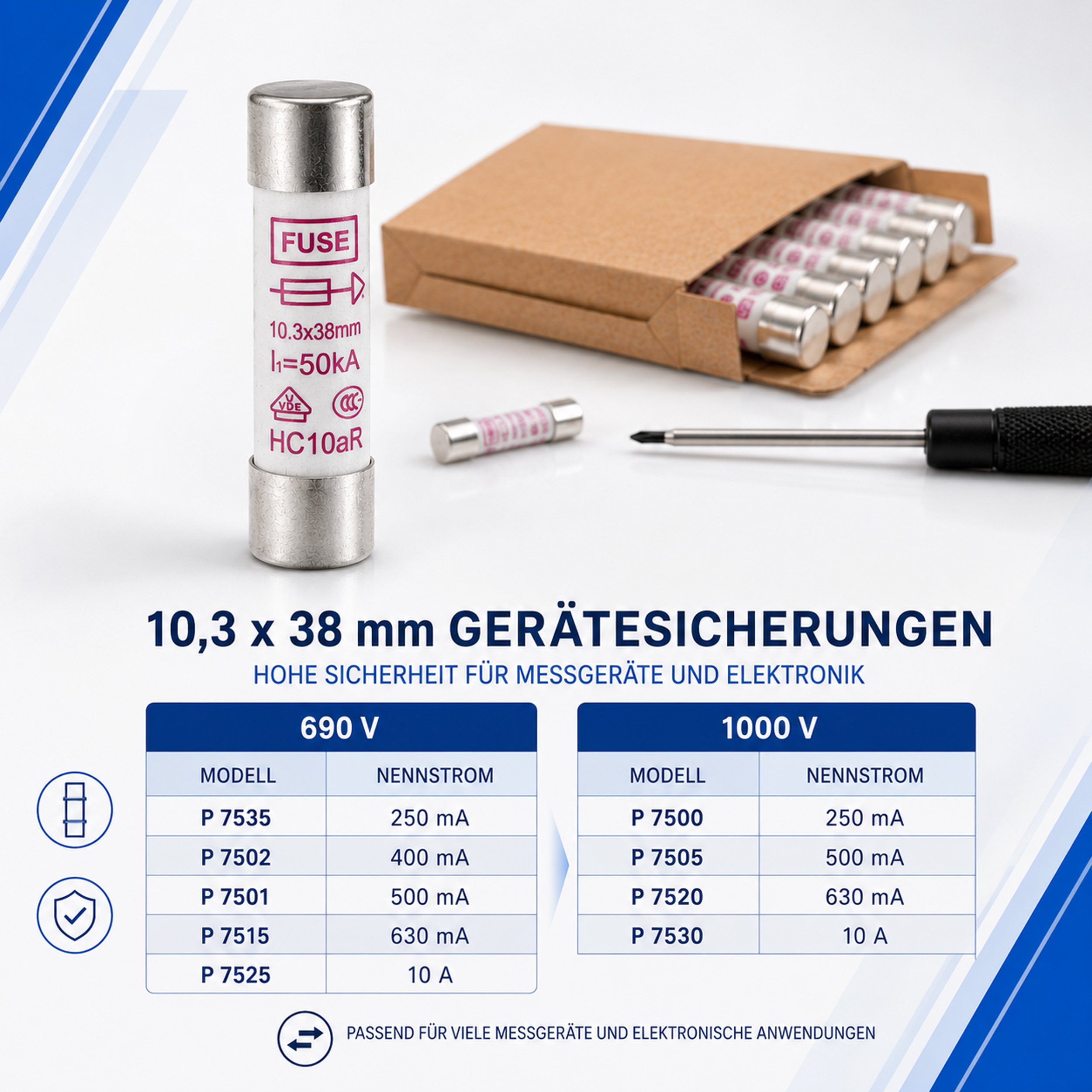 «PeakTech® P 7530» microfuse ~ 10 A / 1000 V ~ 10.3 x 38 mm ~ super fast acting (FF)