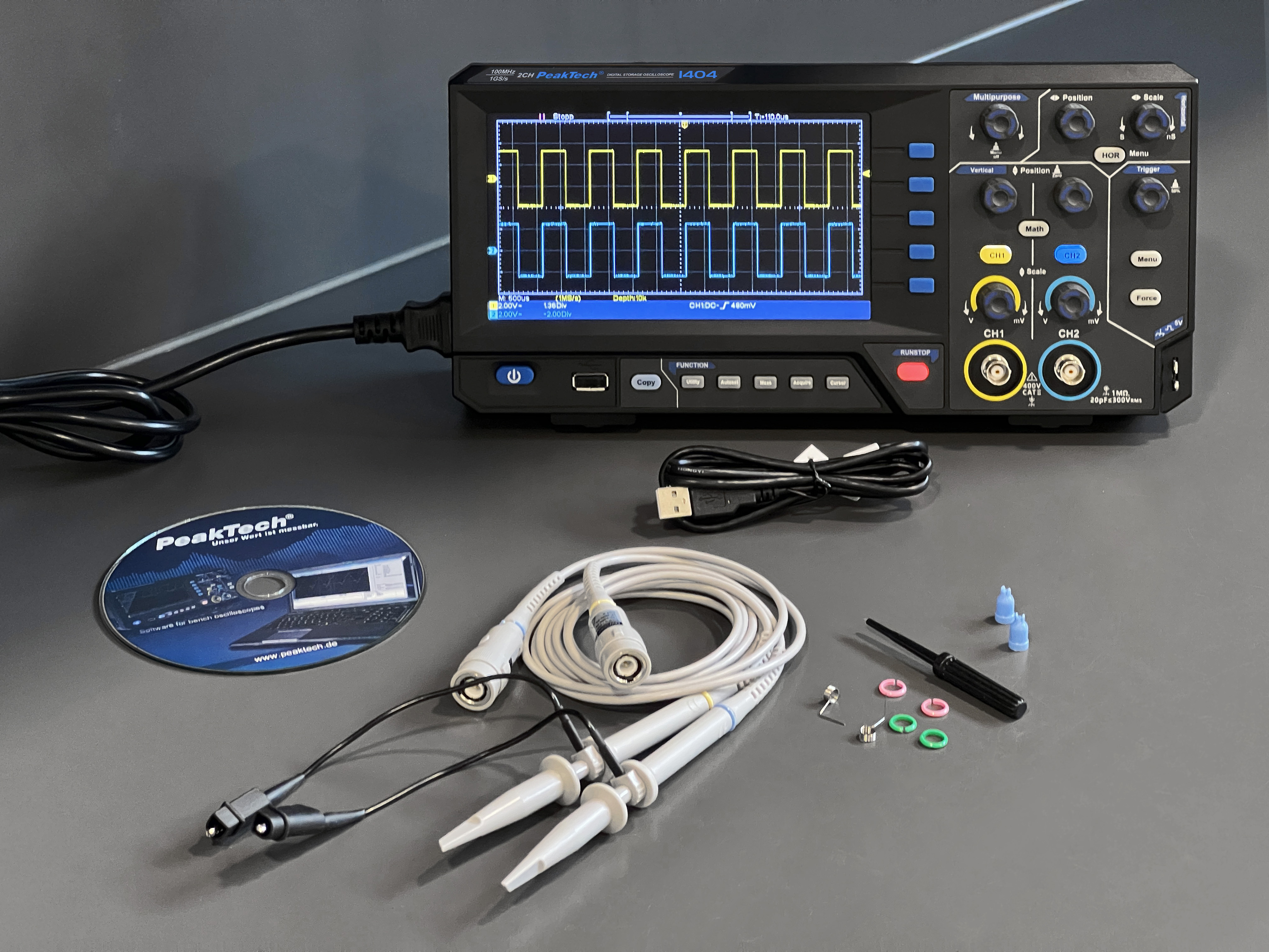 «PeakTech® P 1404» 100MHz / 2 CH, 1 GS/s Digital storage oscilloscope