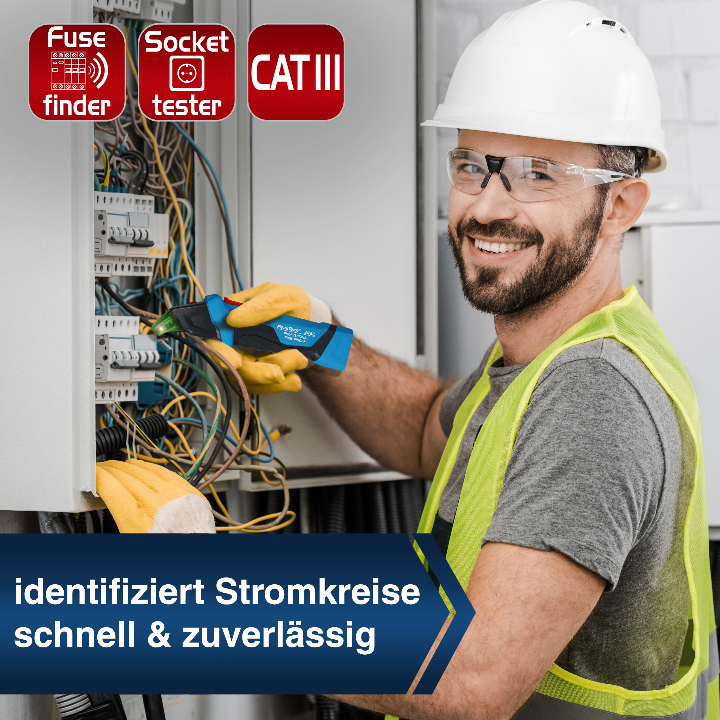 «PeakTech® P 3432» Sicherungsfinder mit RCD Tester