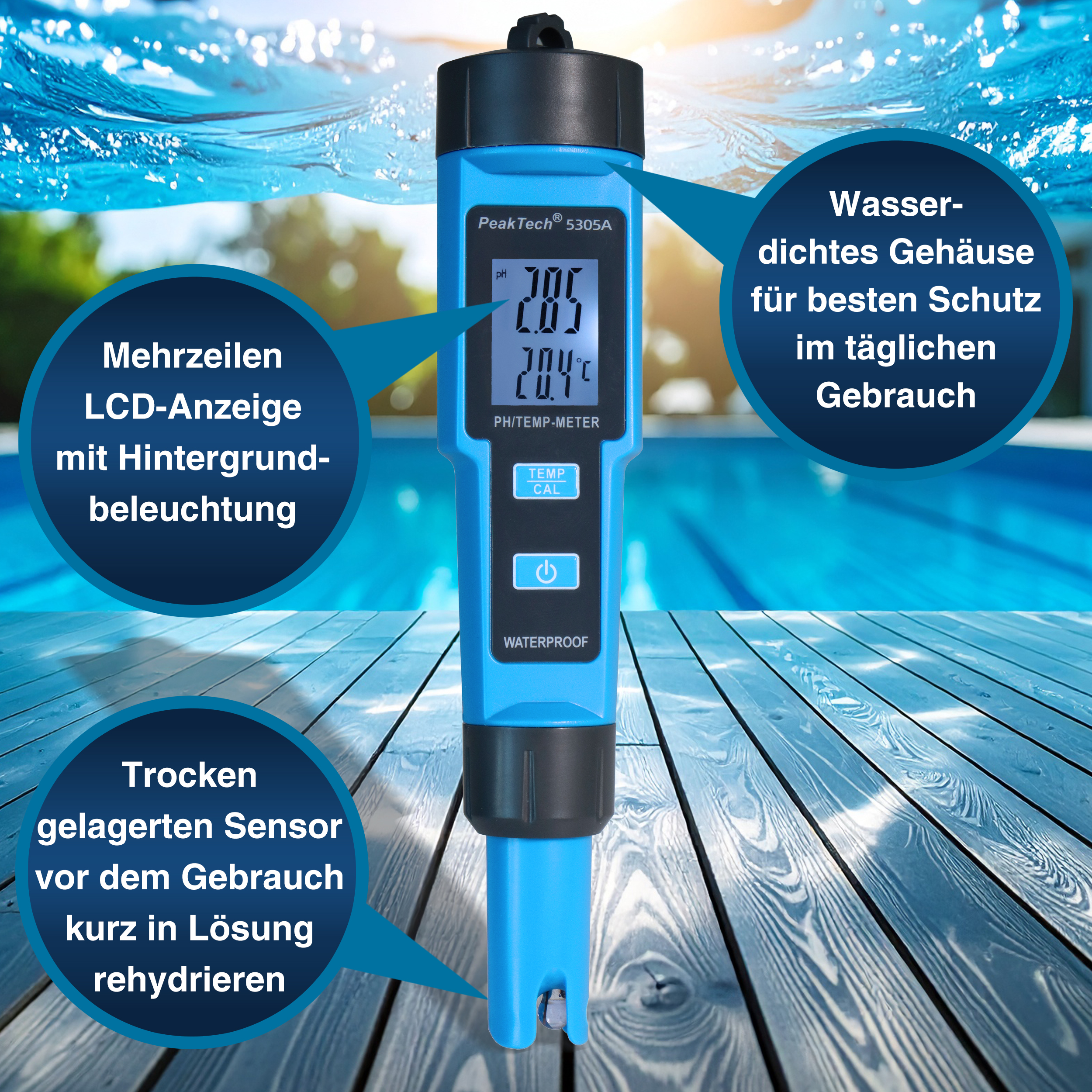 «PeakTech® P 5305 A» PH-mètre 2 en 1 pour PH/TEMP