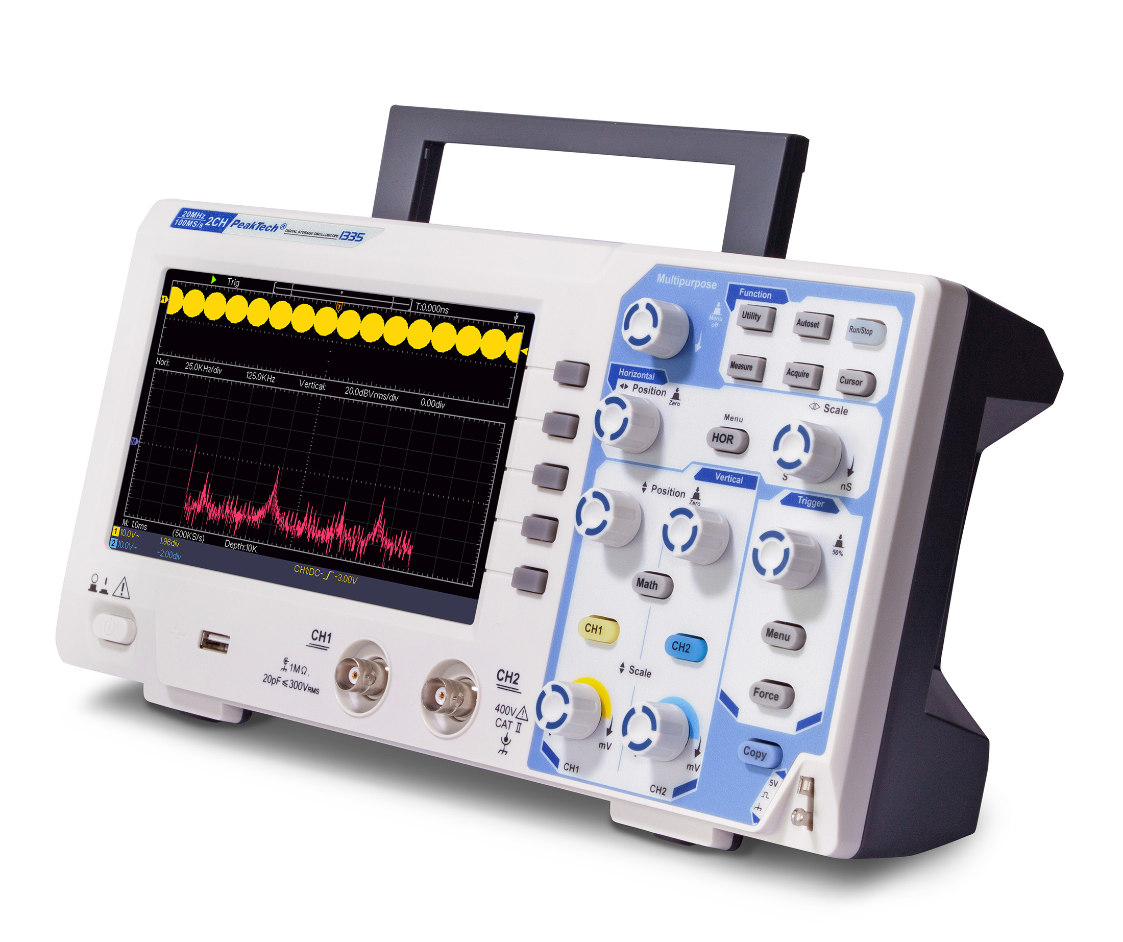 «PeakTech® P 1335» 20 MHz / 2 CH, 100 MS/s Digitalspeicheroszilloskop