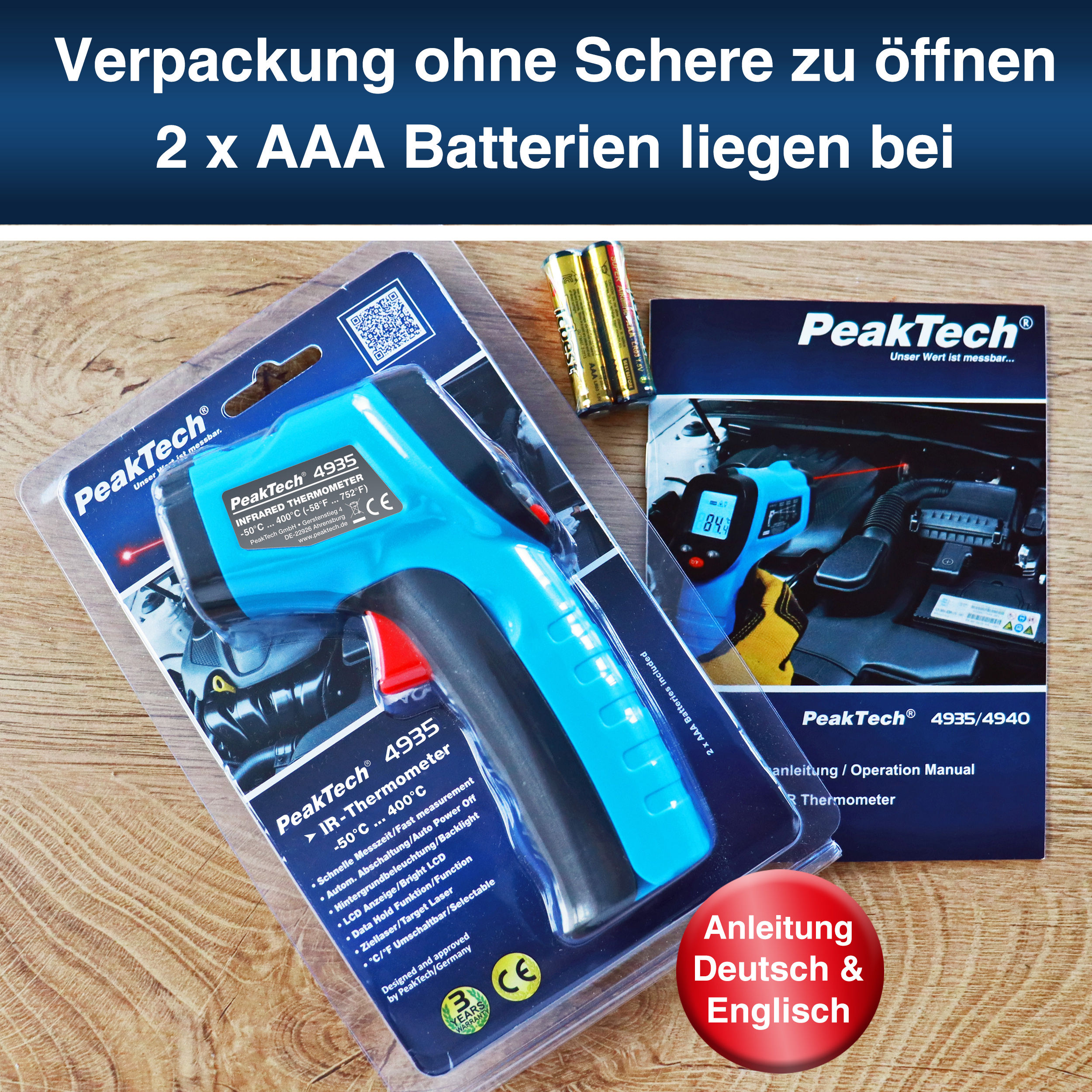 «PeakTech® P 4940» Mini termometr IR -50°C ... +600°C ~ 12:1