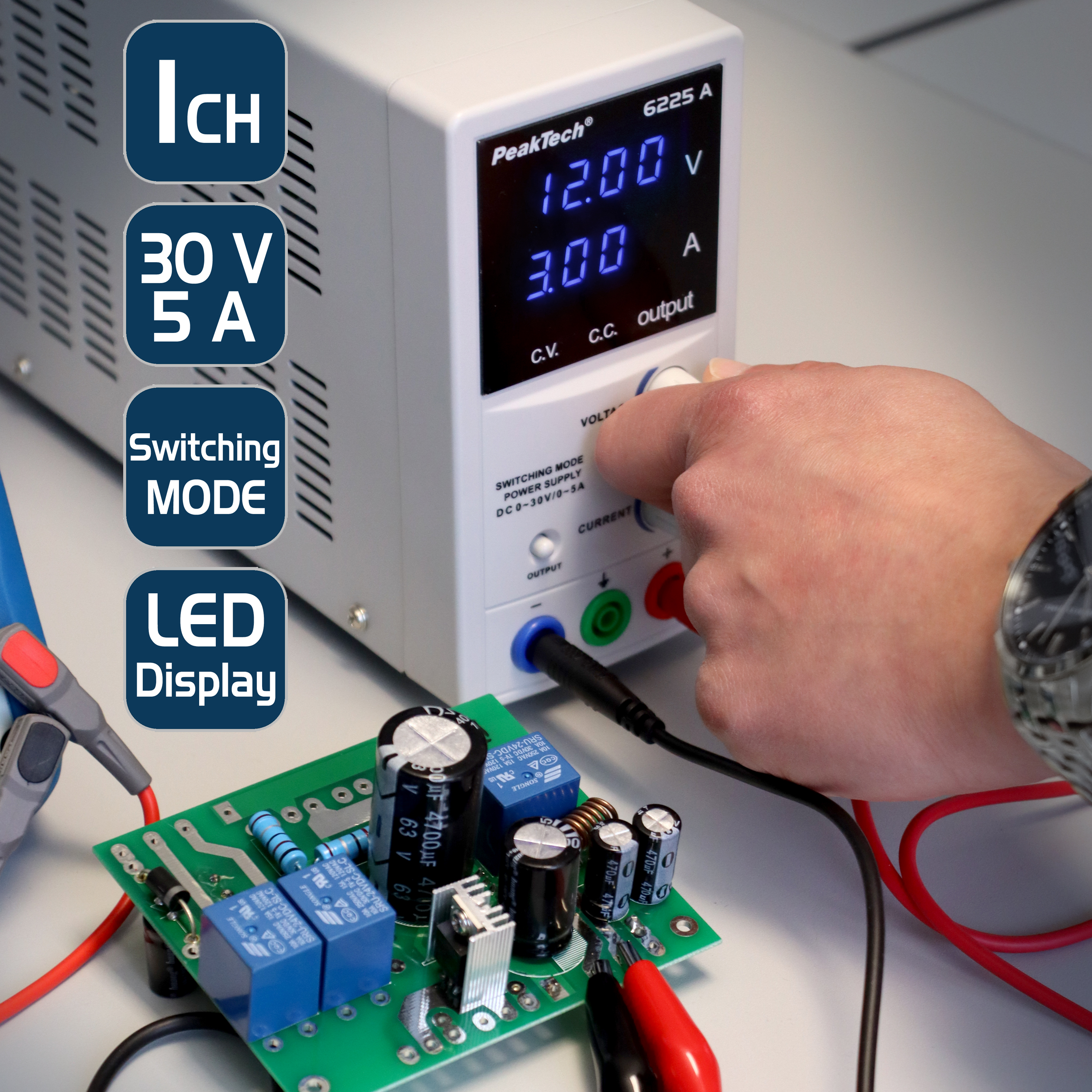 «PeakTech® P 6225 A» Zasilacz laboratoryjny 0 - 30 V / 0 - 5 A DC