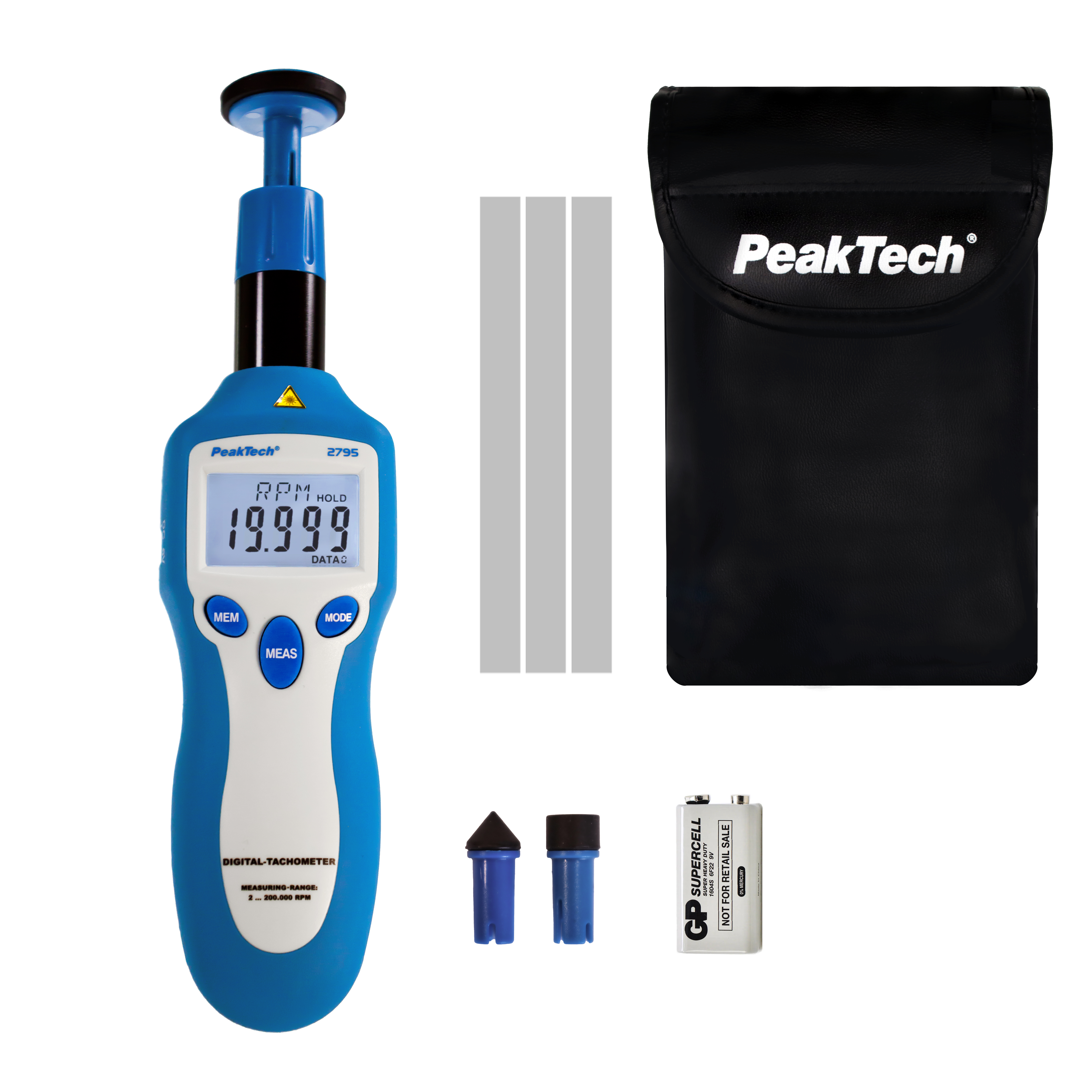 «PeakTech® P 2795» Drehzahlmessgerät Photo-Kontakt-Typ mit Laser