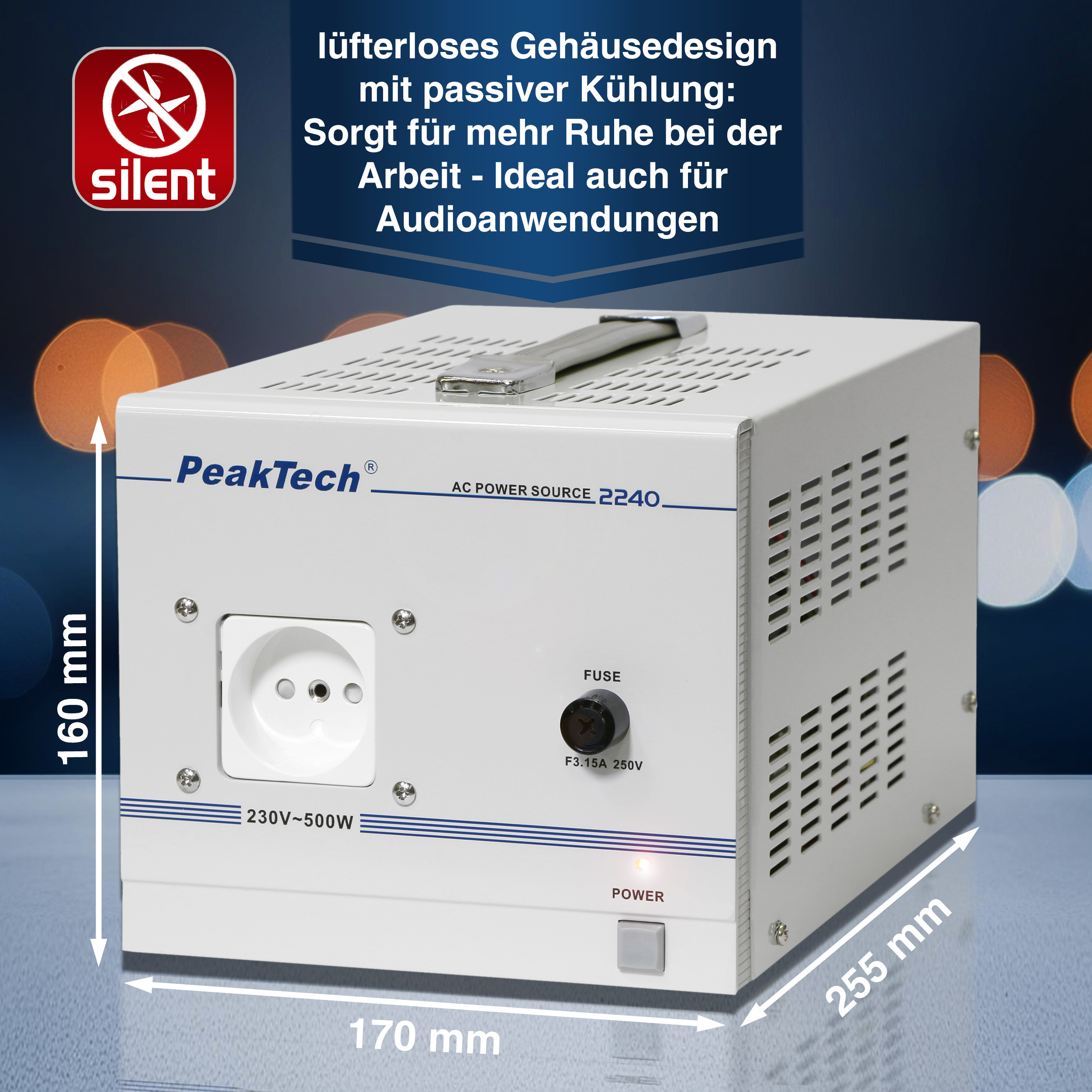 «PeakTech® P 2240» Isolating transformer, 230 V, 500 W.