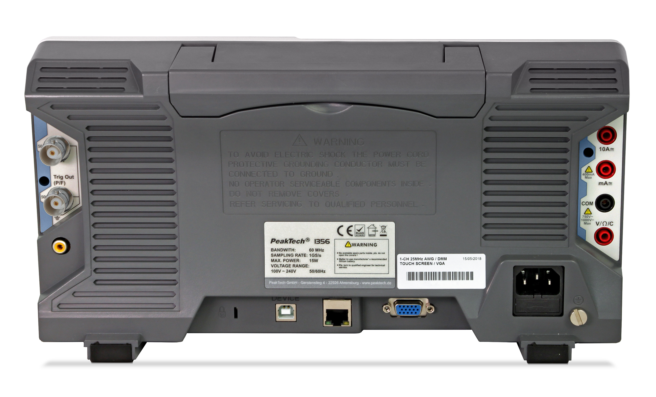 «PeakTech® P 1356» 60 MHz / 2 CH, 1 GS/s Touchscreen-Oszilloskop