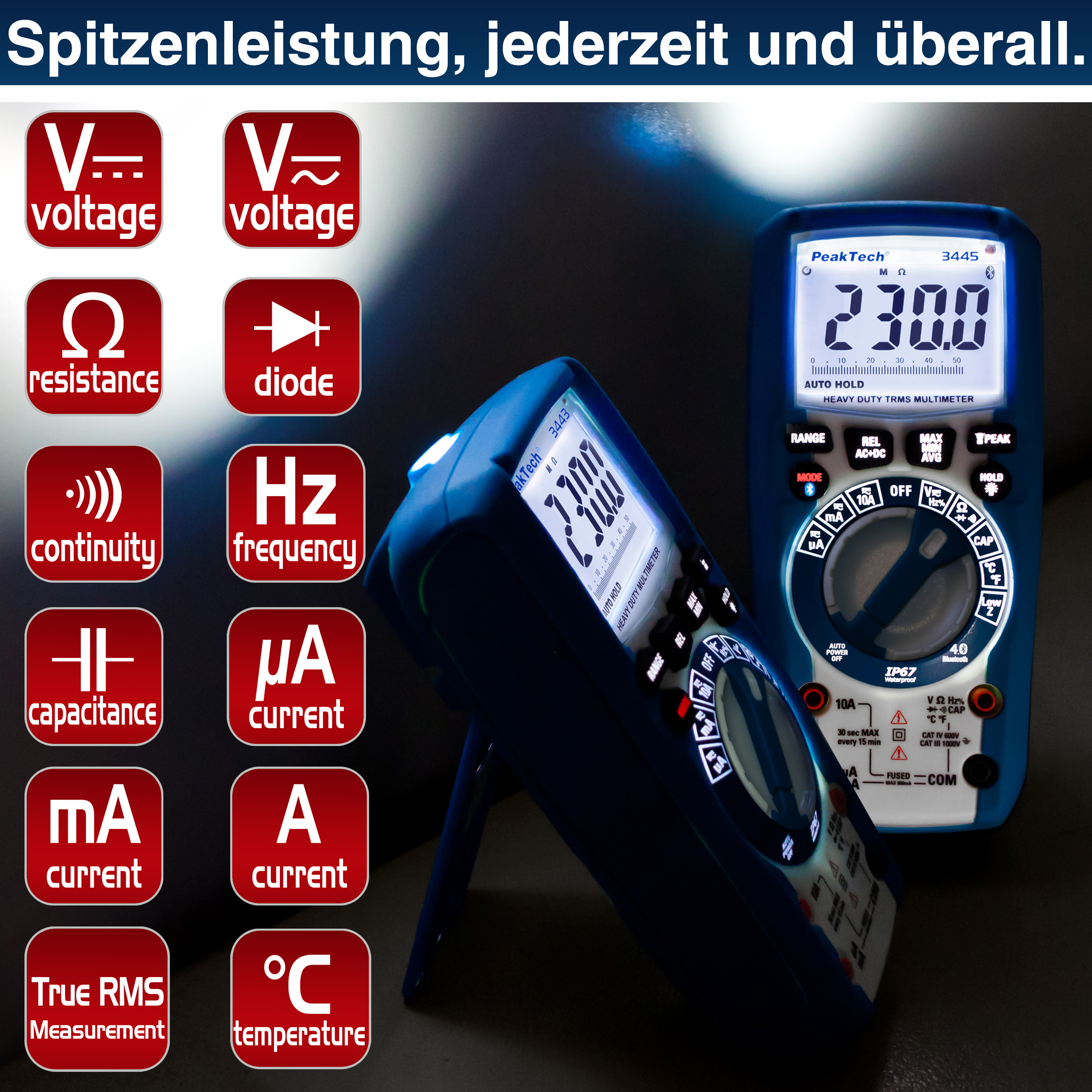 «PeakTech® P 3445» Multímetro Digital 6000 cuentas TRMS, IP67, BT