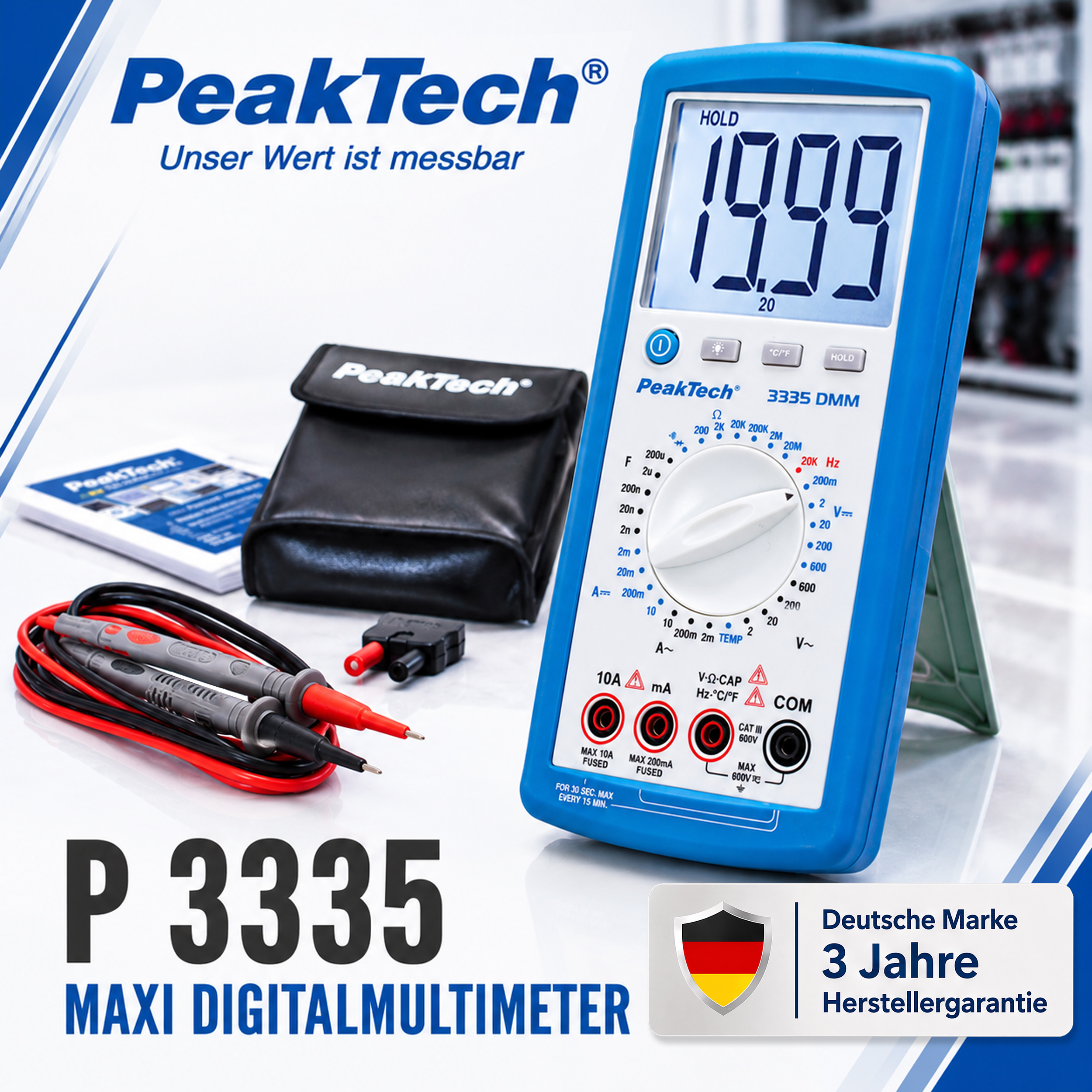 «PeakTech® P 3335» Digital multimeter, 2,000 counts, 600V AC/DC
