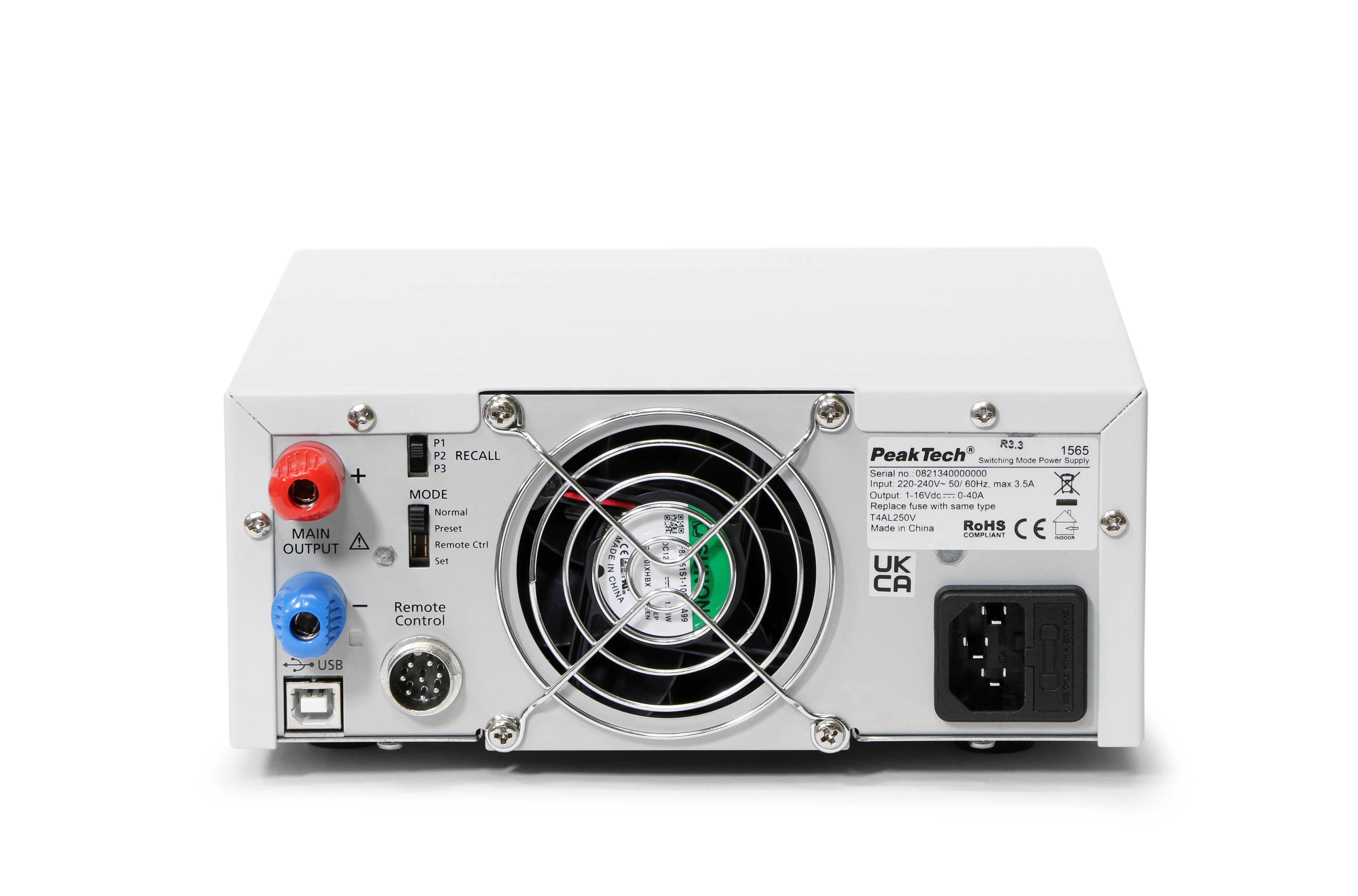 «PeakTech® P 1565» Labor-Schaltnetzteil DC 1 - 16V / 0 - 40A mit USB