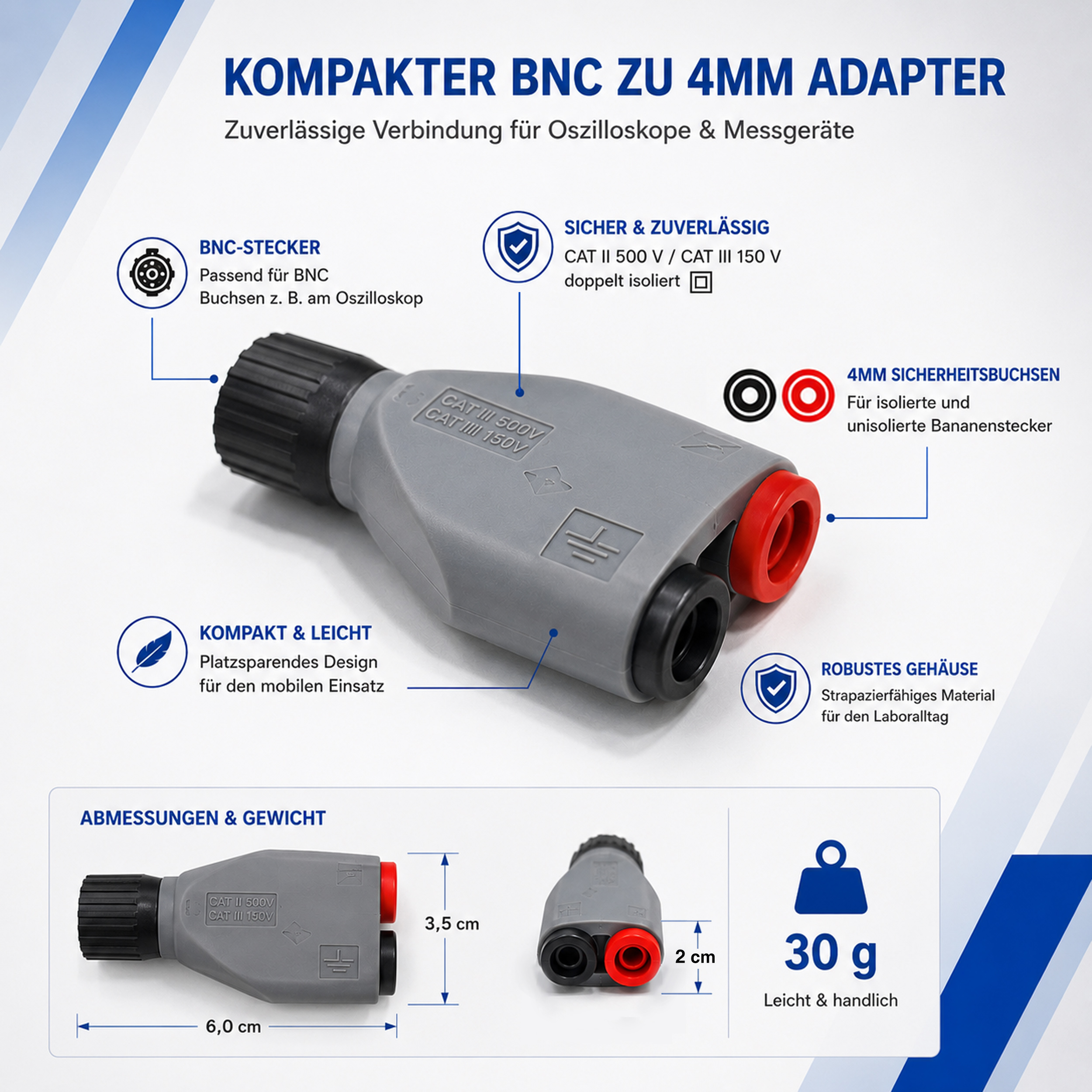 «PeakTech® P 7055» Adaptador BNC a 4 mm
