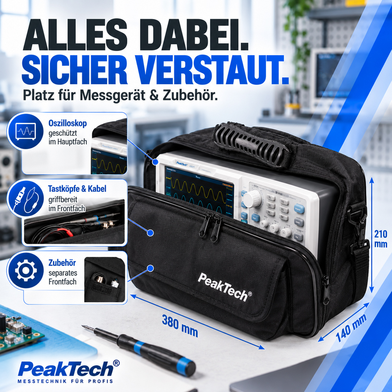 «PeakTech® P 7400» Carrying case for oscilloscopes and instruments 380x210x140 mm
