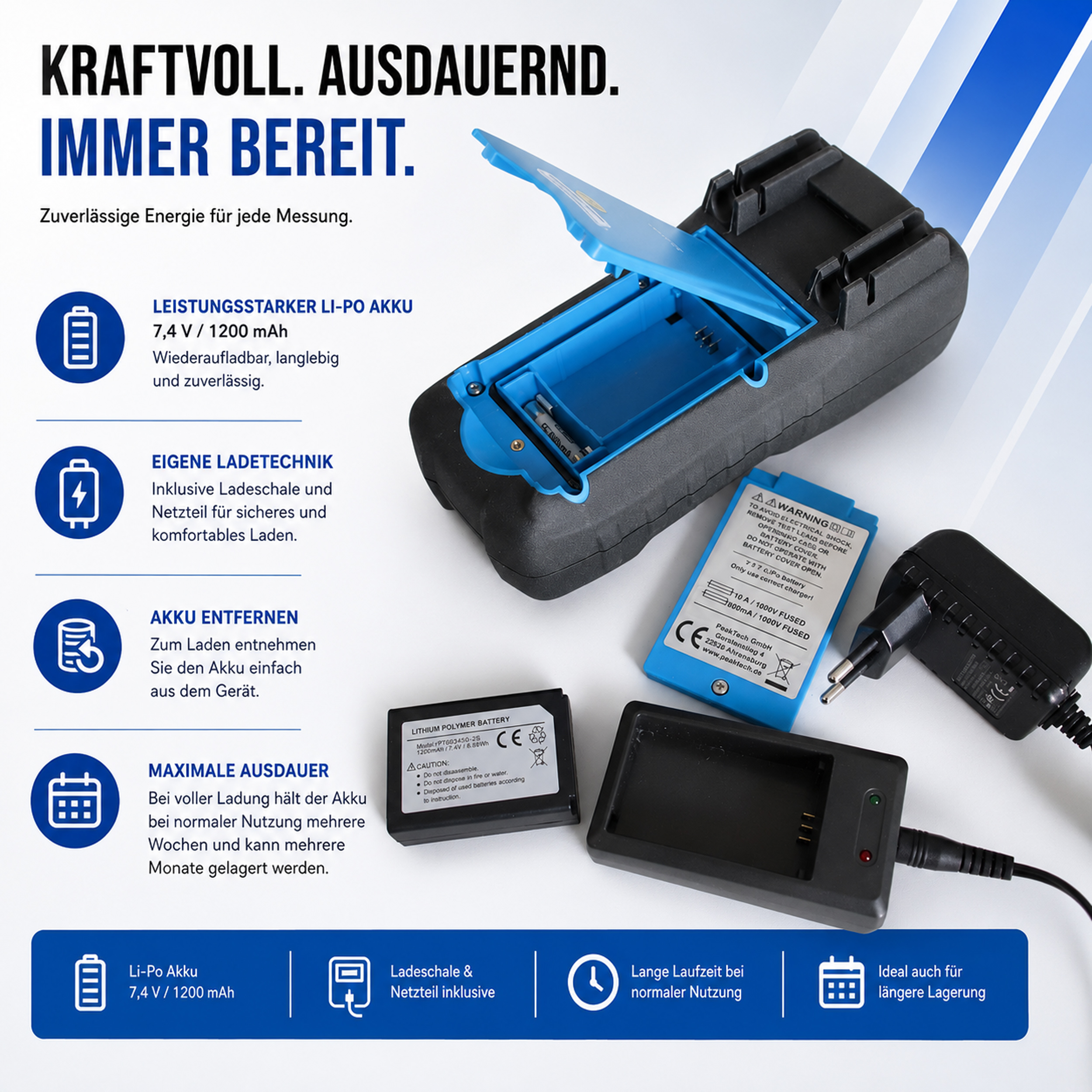 «PeakTech® P 3455»  Multimètre graphique haute performance ~ 50 000 points TFT ~ 1 000 V AC/DC avec True RMS, IP67, Bluetooth