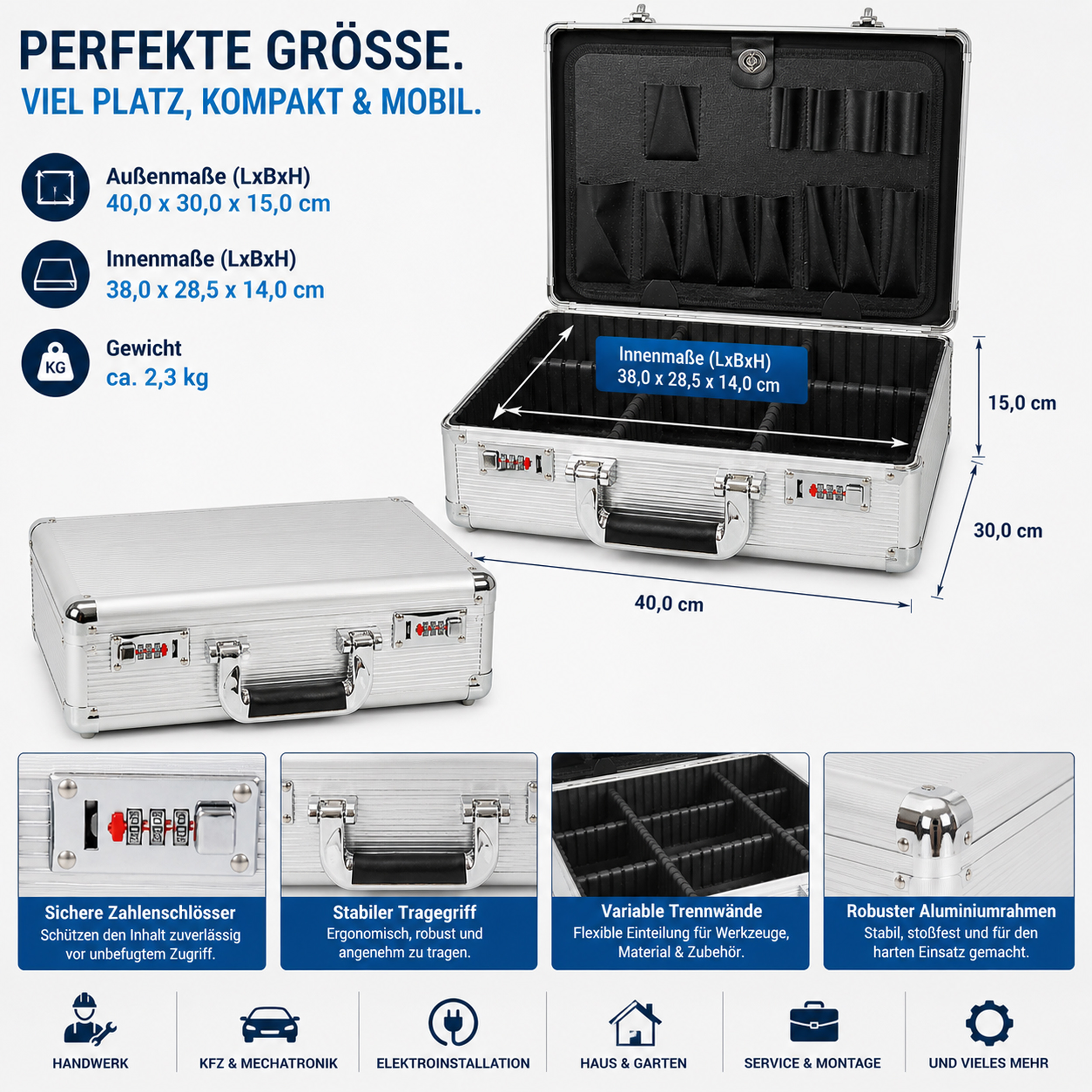 «PeakTech® P 7245 A» Werkzeugkoffer 40x30x15cm mit Sortierfächern