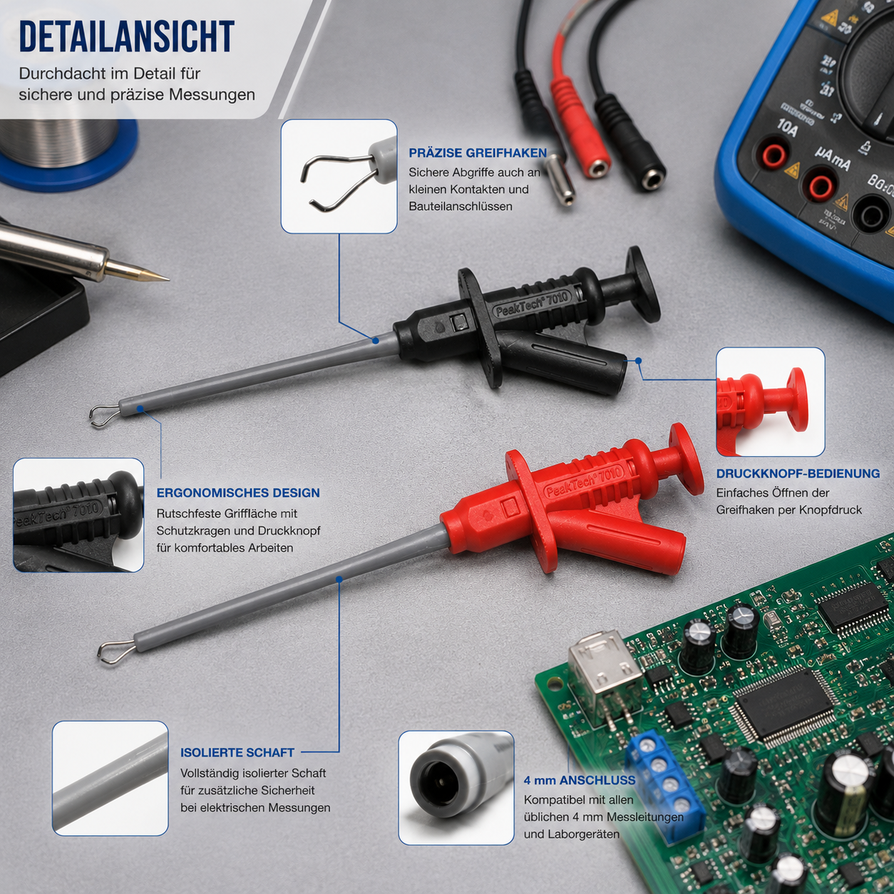 «PeakTech® P 7010» Tapping clamps for Digital Multimeter; 5 A