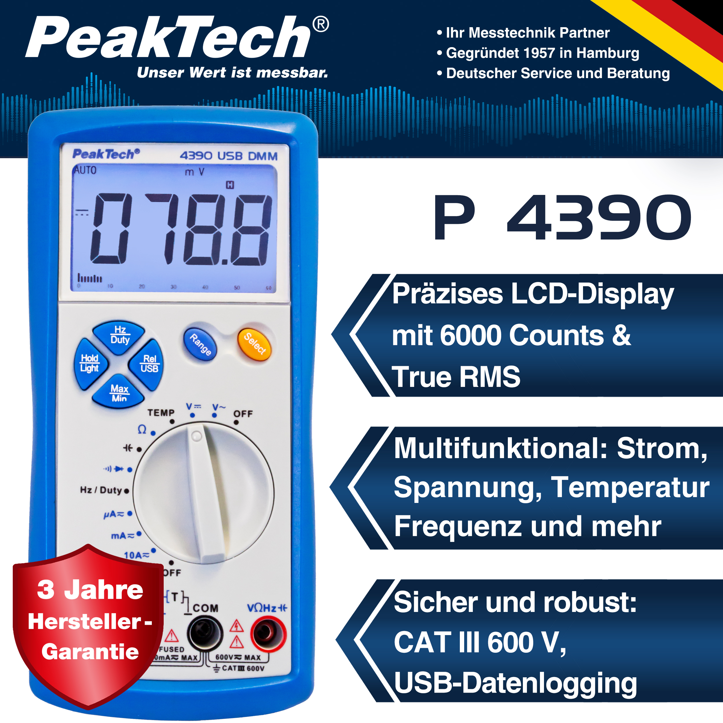 «PeakTech® P 4390» Multimetr cyfrowy, 6.000 zliczeń, TrueRMS