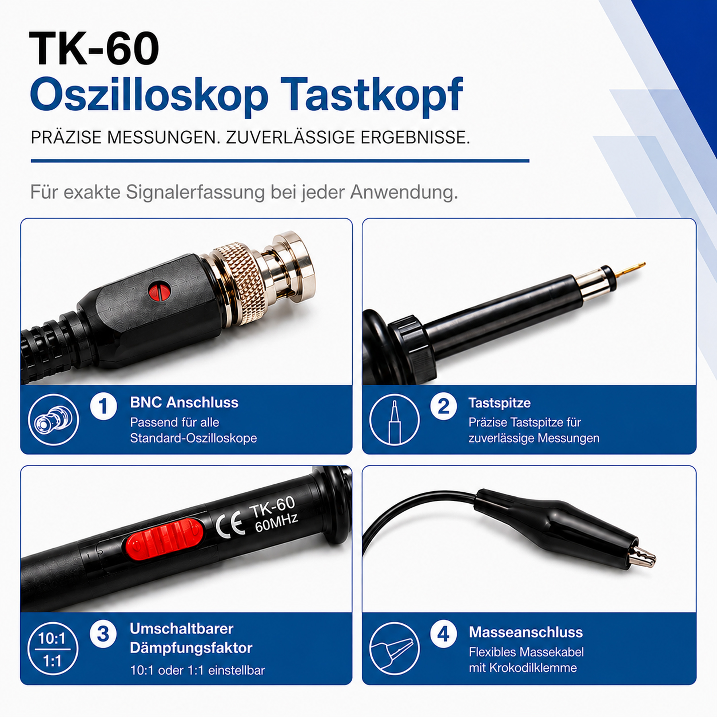 «PeakTech® P TK-60» Sonda per oscilloscopio, 60 MHz, 10:1/1:1
