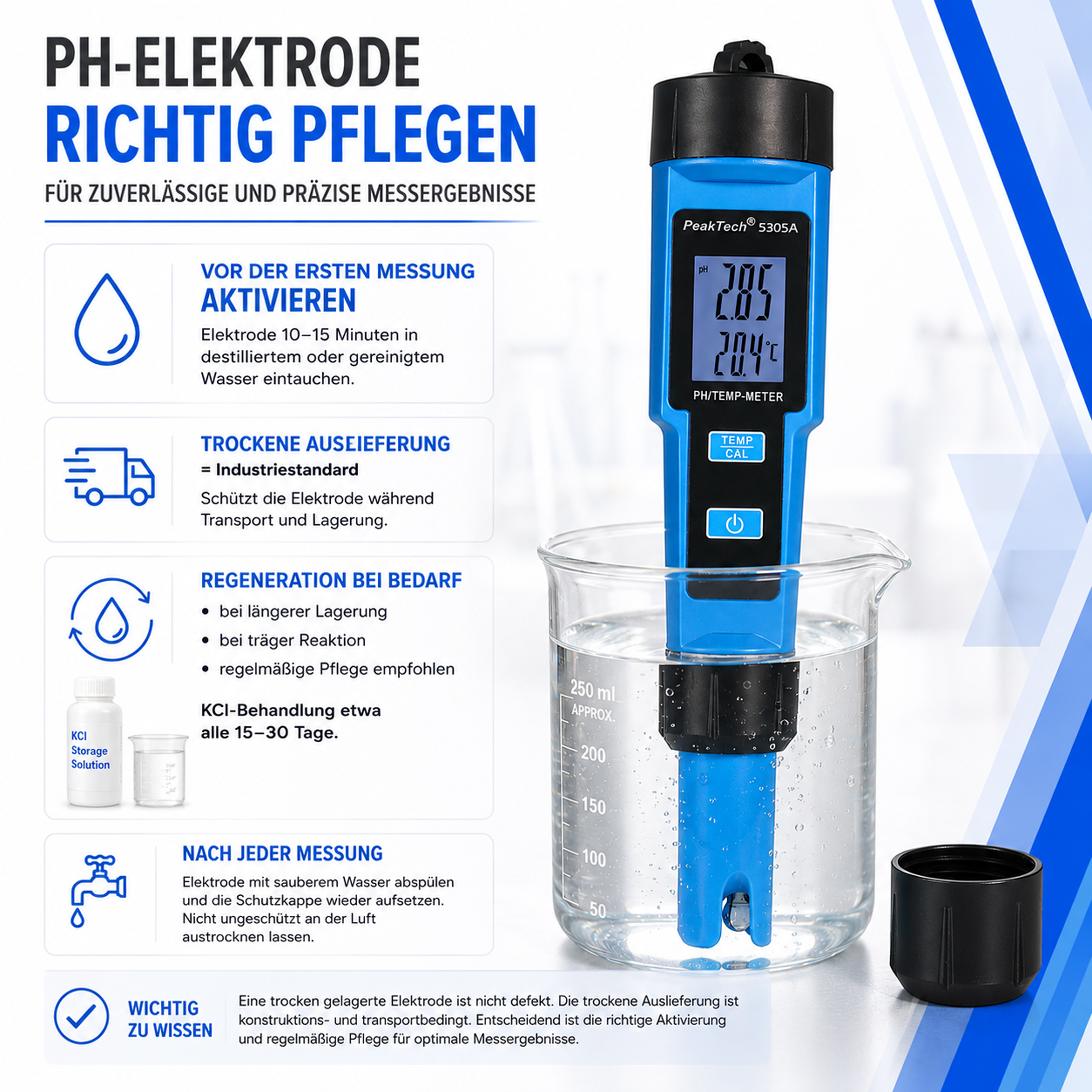 «PeakTech® P 5306» 3 in 1 PH-Meter for PH/EC/TEMP
