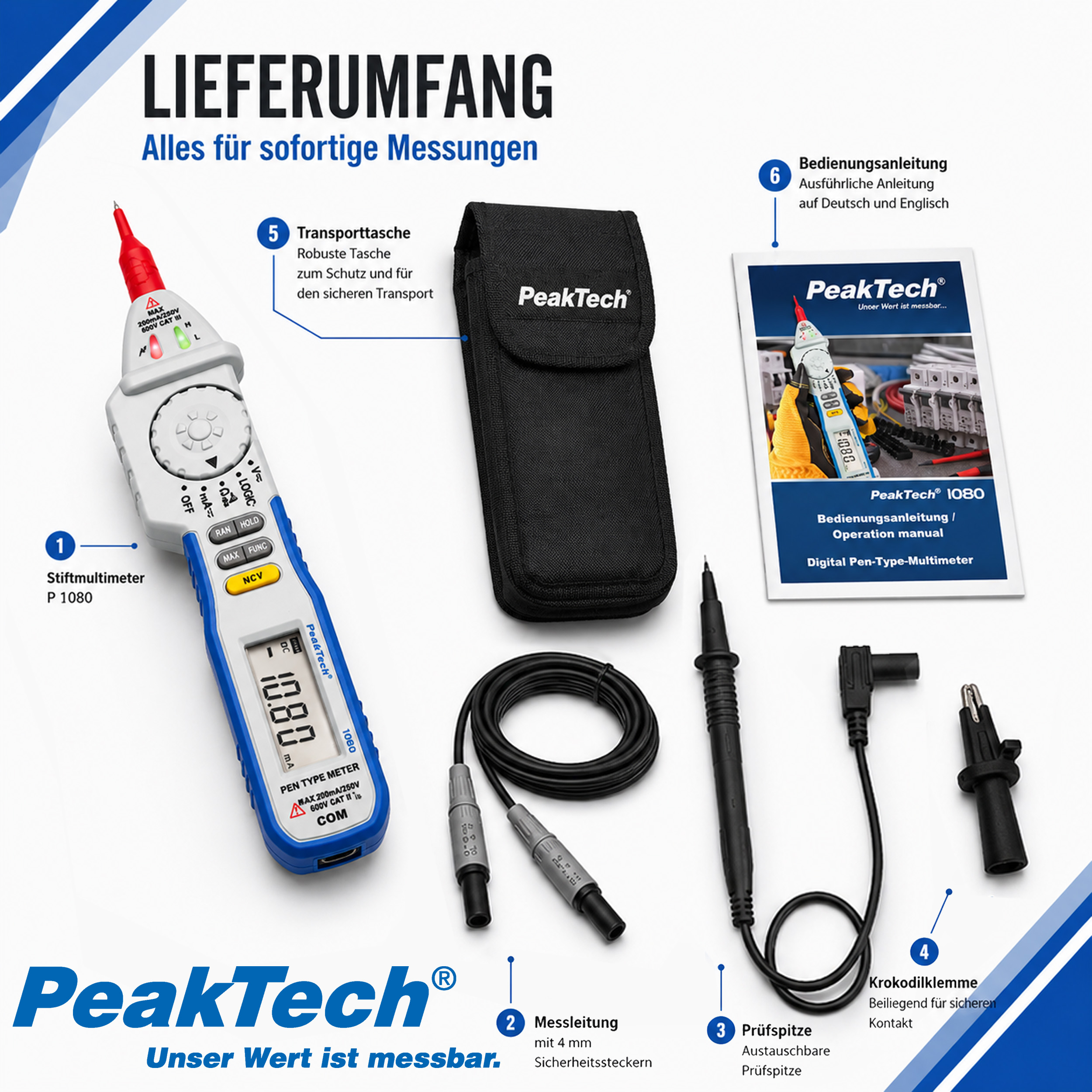 «PeakTech® P 1080» 600V AC / DC pen- type multimeter ~ 2000 digit LCD