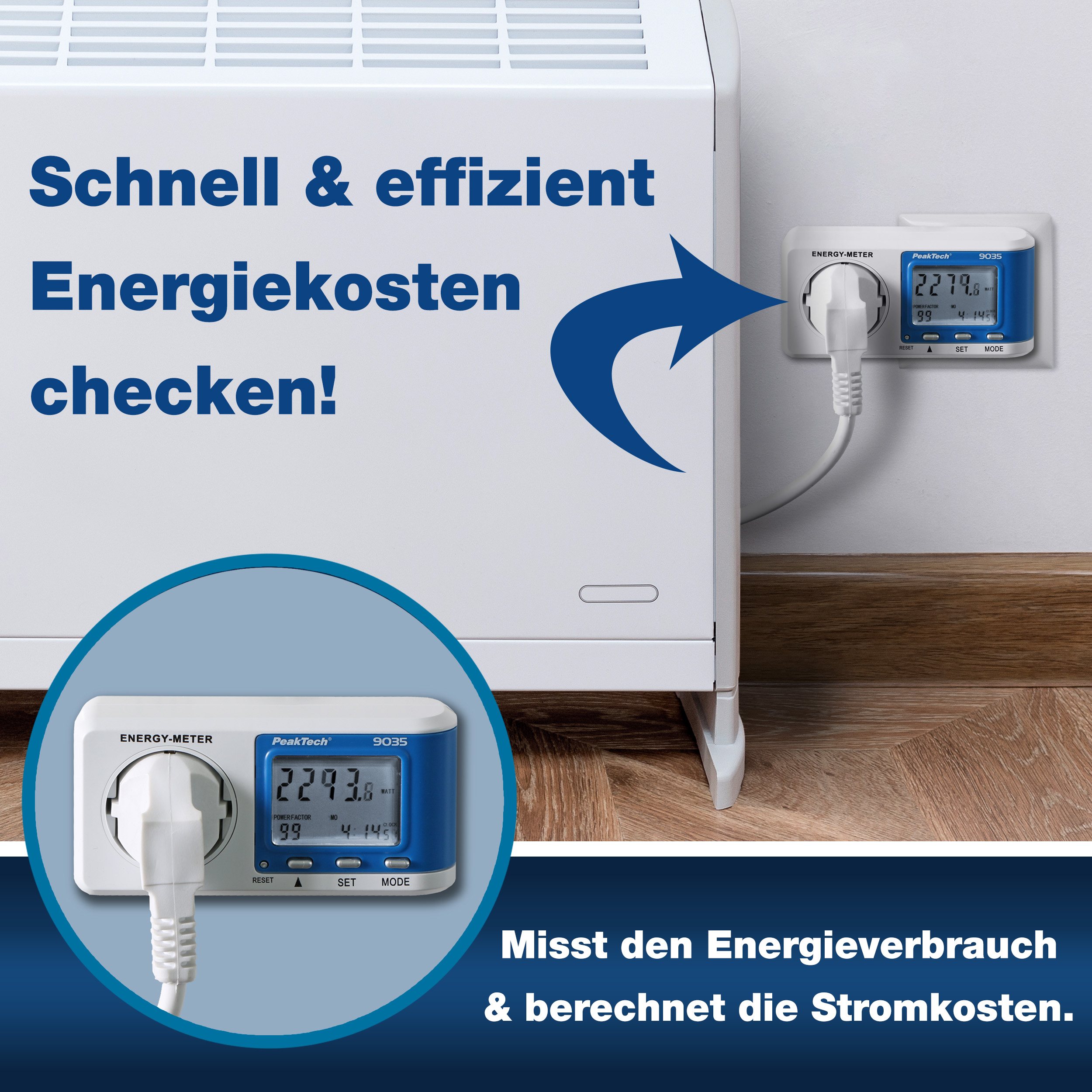 «PeakTech® P 9035» Energiekostenmessgerät mit 0,1 W Auflösung und Anzeigepuffer