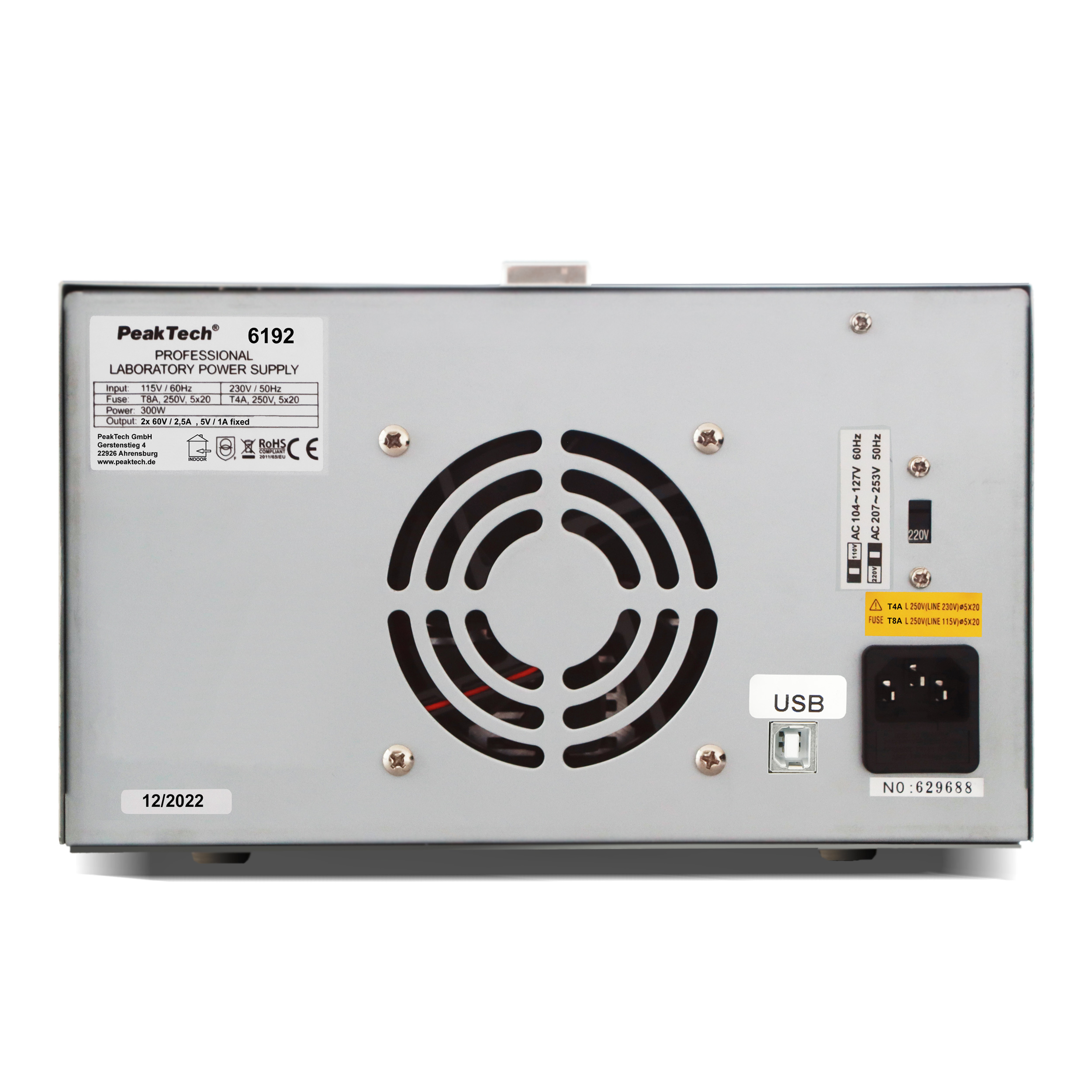 «PeakTech® P 6192» Digital Labornetzgerät 2x 0-60 V / 0-2,5 A DC & USB