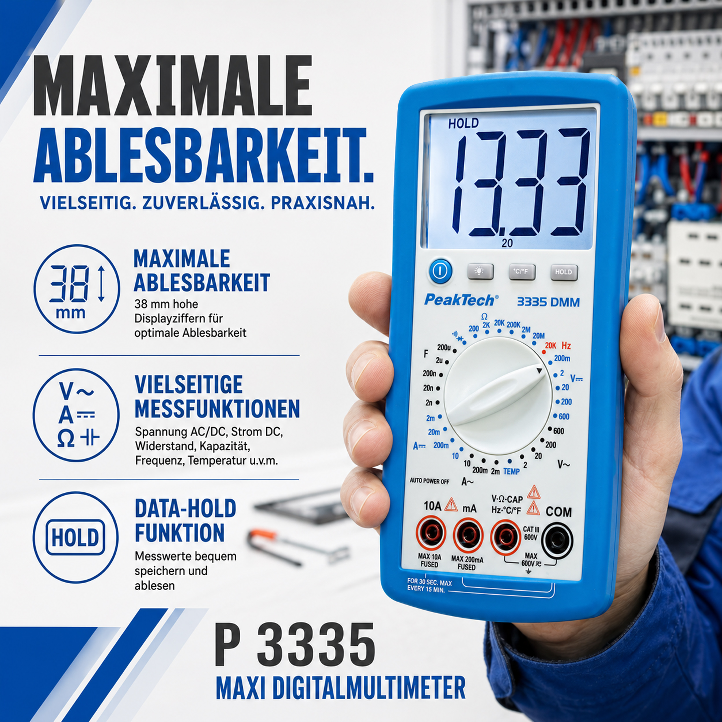 «PeakTech® P 3335» Digital multimeter, 2,000 counts, 600V AC/DC