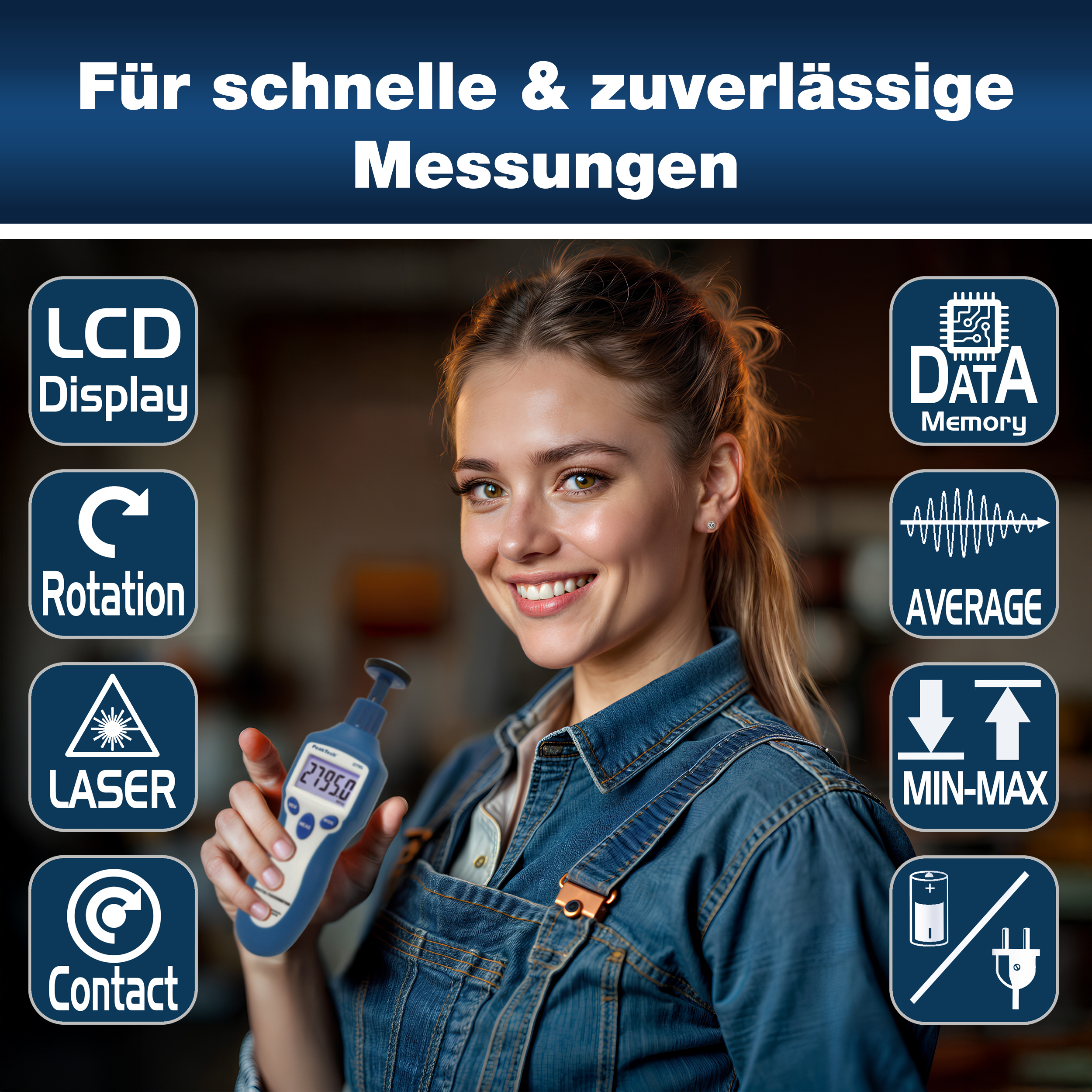 «PeakTech® P 2795» Drehzahlmessgerät Photo-Kontakt-Typ mit Laser