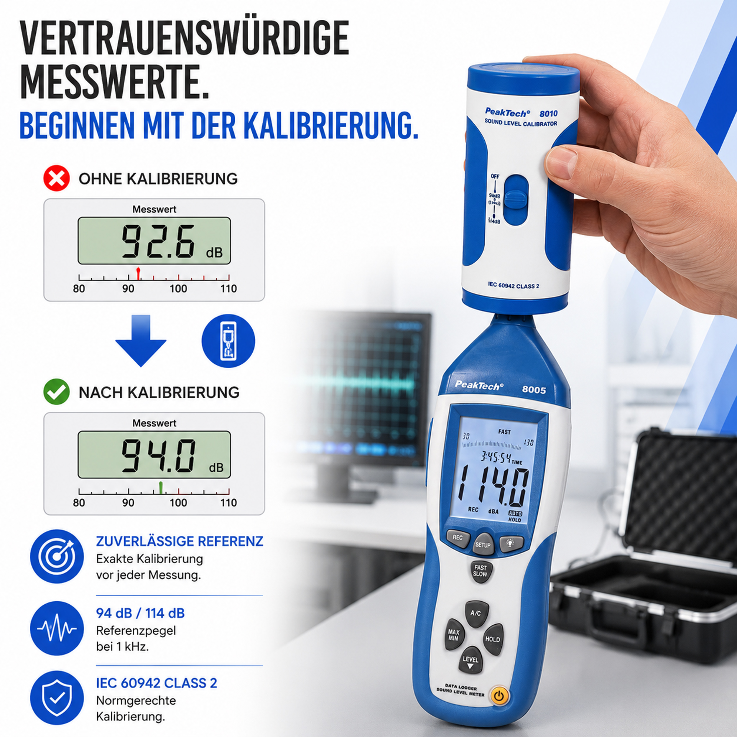 «PeakTech® P 8010» Sound Level Calibrator, 94 dB/114 dB