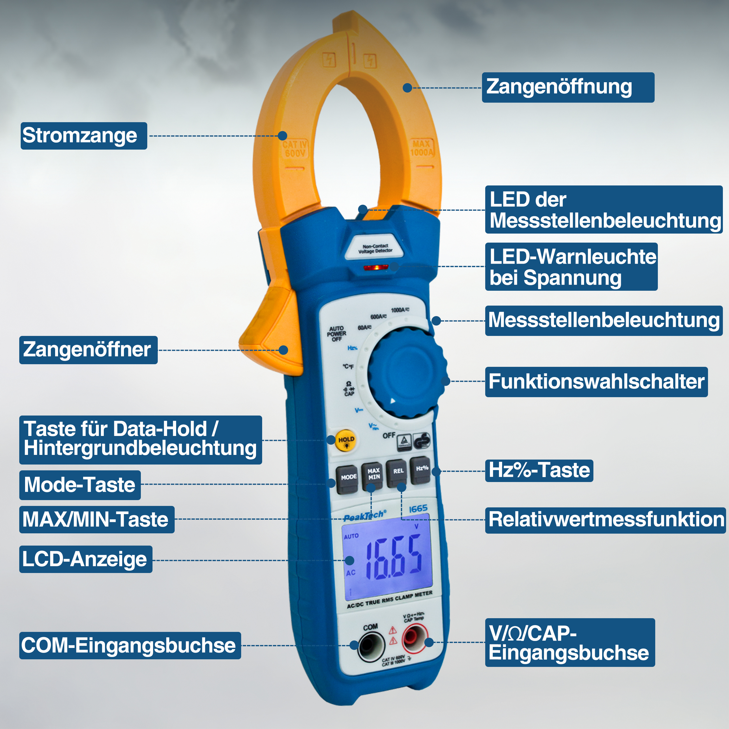 «PeakTech® P 1665» TrueRMS current clamp 6,000 counts 1000 A AC/DC