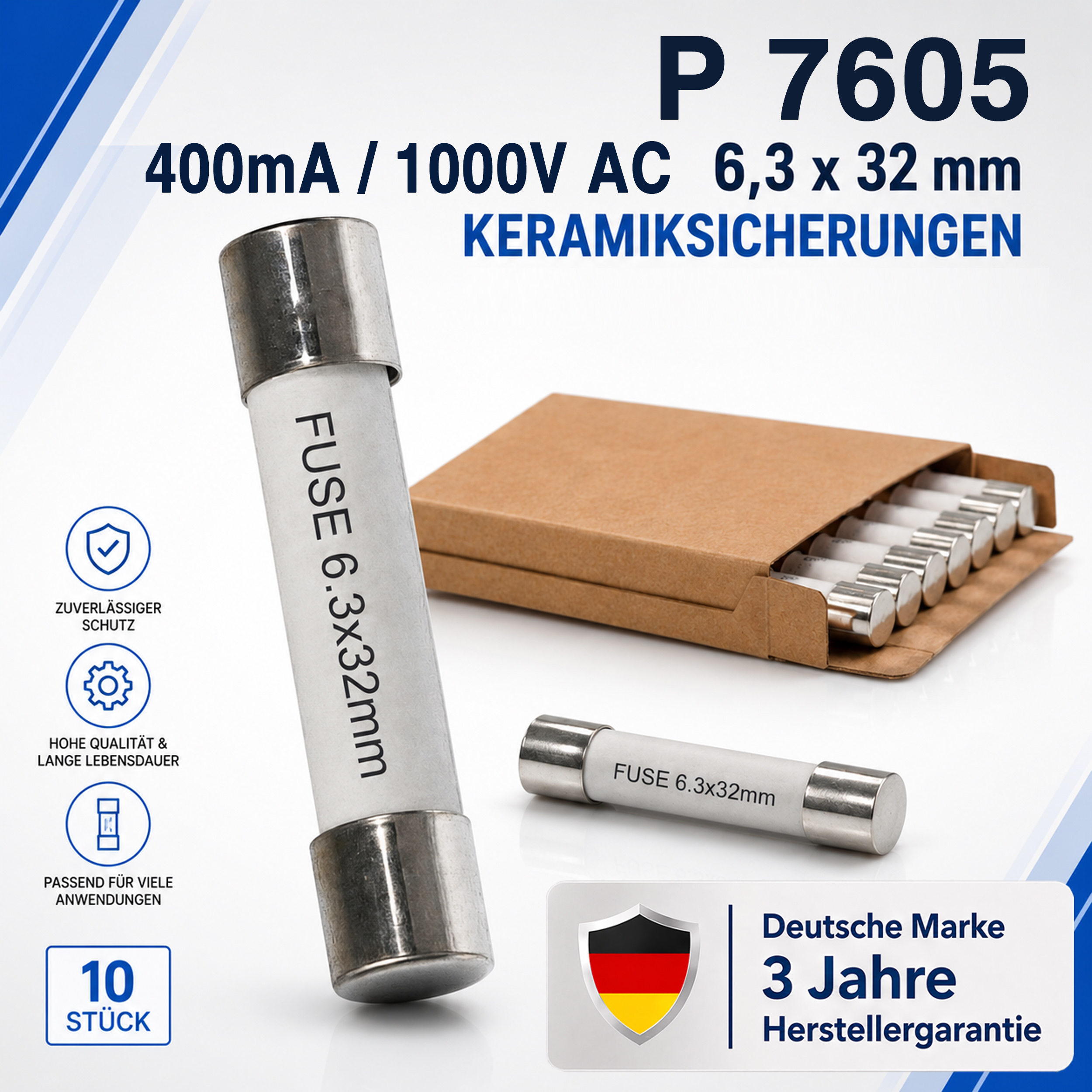 «PeakTech® P 7605» microfuse ~ 0.4 A / 1000 V ~ 6.3 x 32 mm ~ super fast acting (FF)