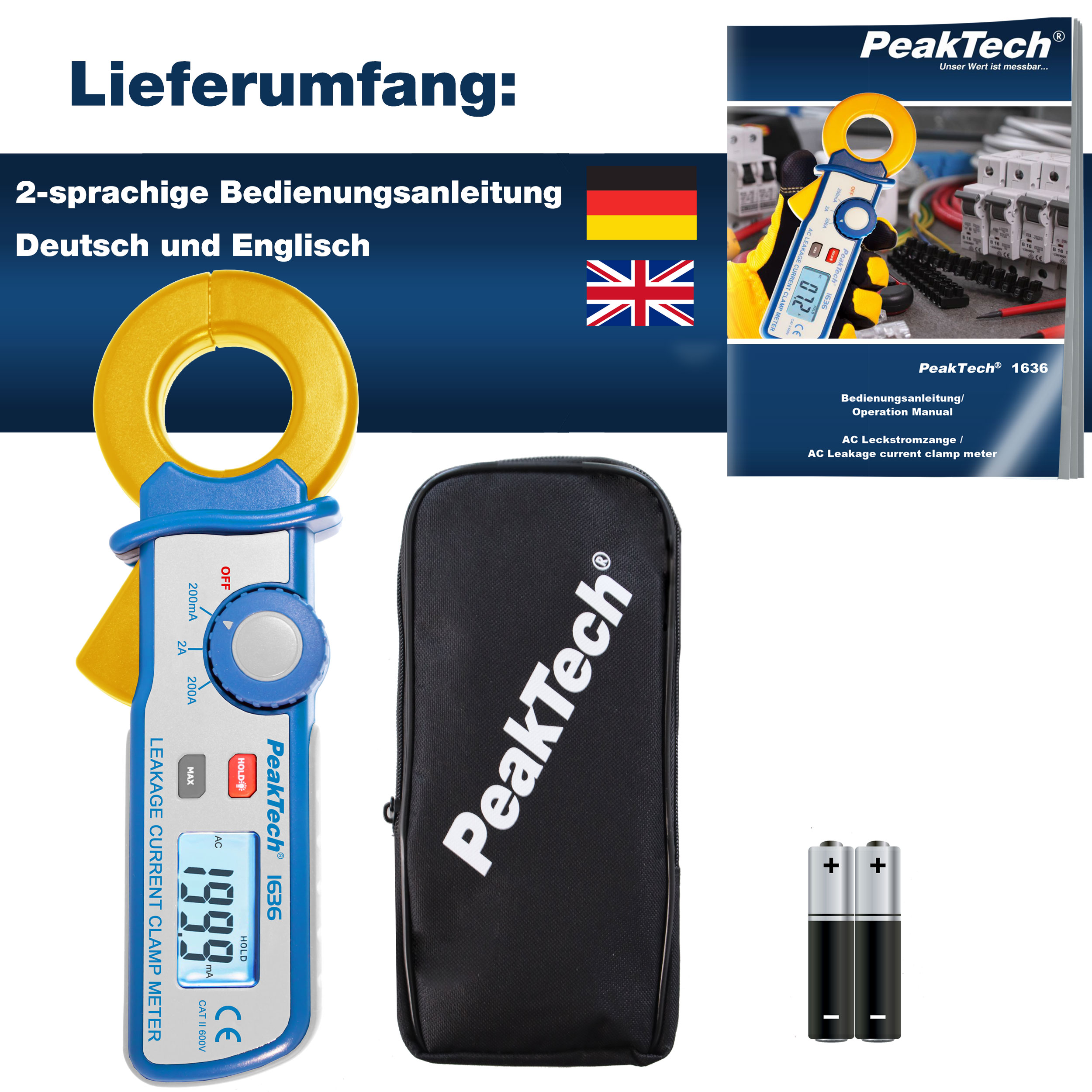 «PeakTech® P 1636» Zacisk prądu upływu o rozdzielczości 100 µA