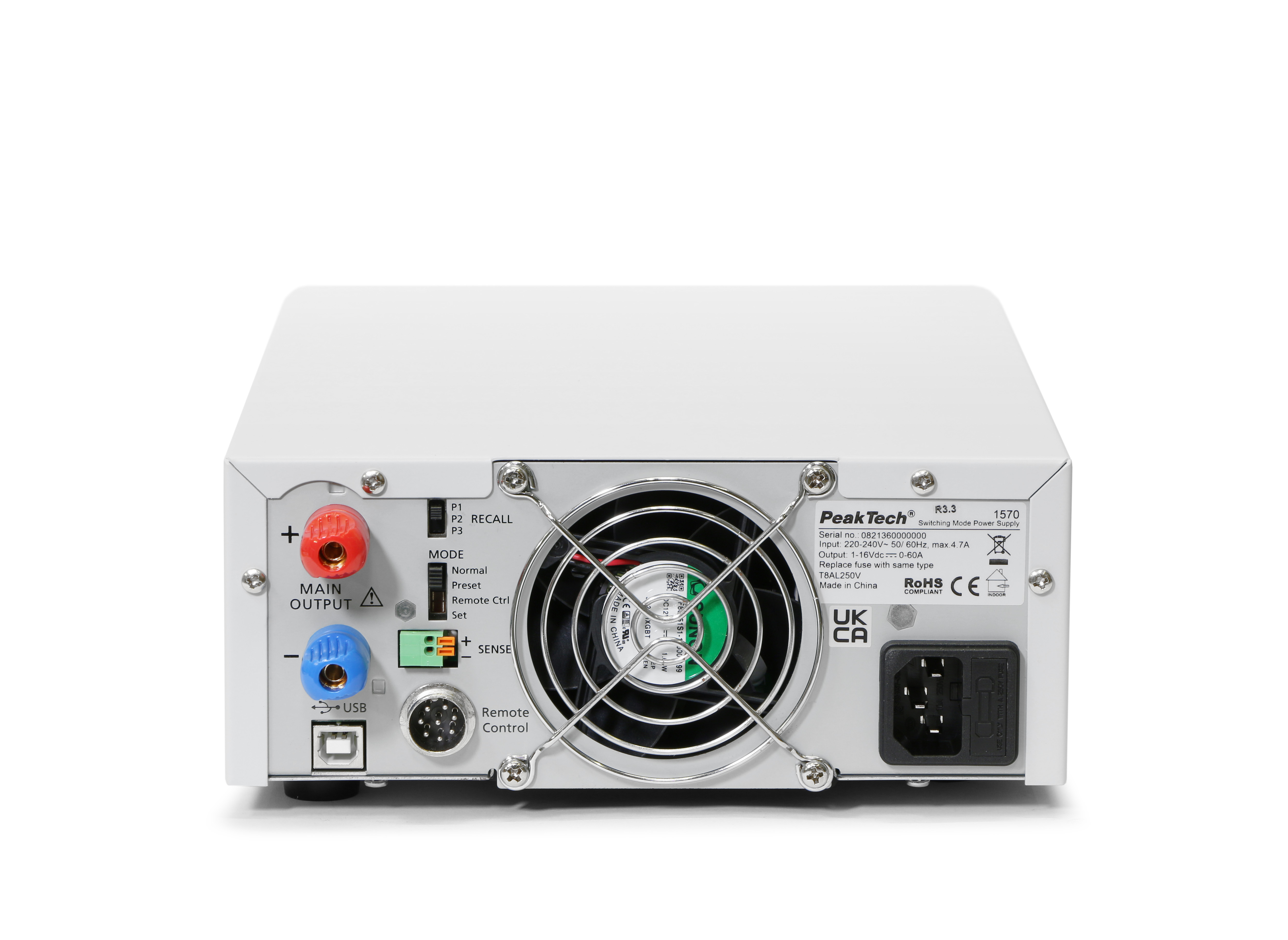 «PeakTech® P 1570» Labor-Schaltnetzteil DC 1 - 16V / 0 - 60A mit USB
