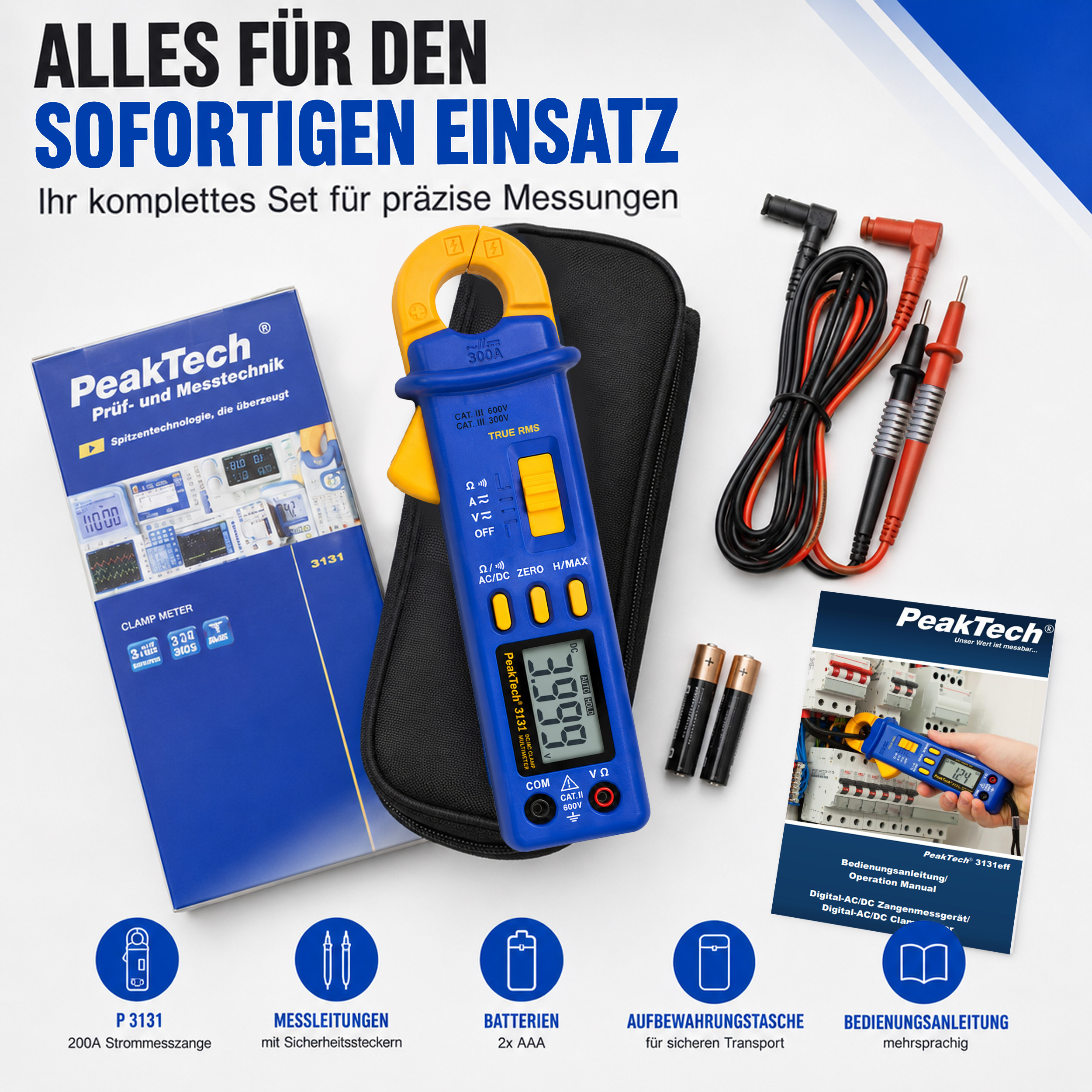 «PeakTech® P 3131» True RMS clamp meter, 4,000 counts
