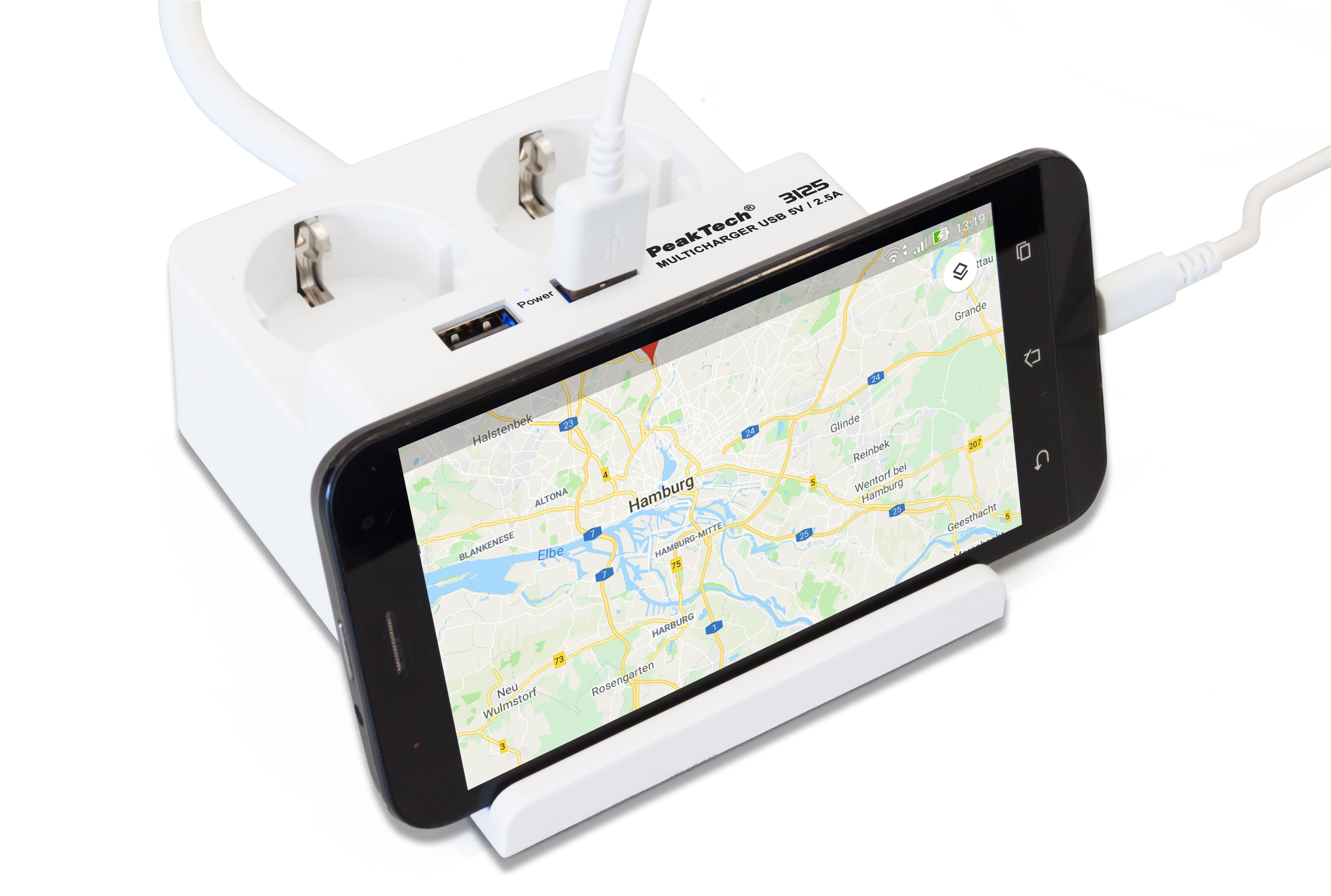 «PeakTech® P 3125» Enchufe Schuko 2x 230V, 2x toma USB 2.5 A