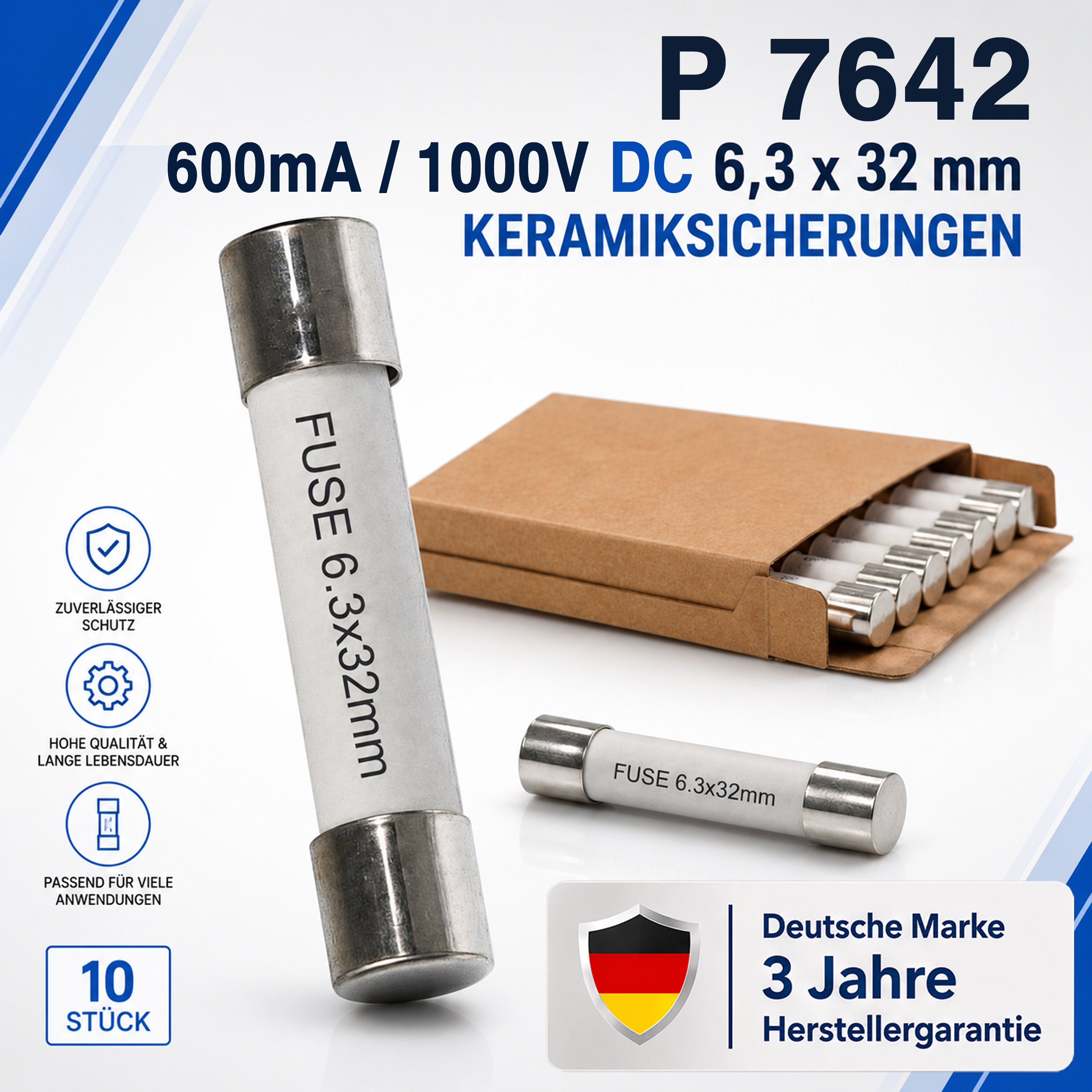 «PeakTech® P 7642» miniature fuse ~ 0.6 A / 1000 V ~ 6.3 x 32 mm ~ super quick (FF)