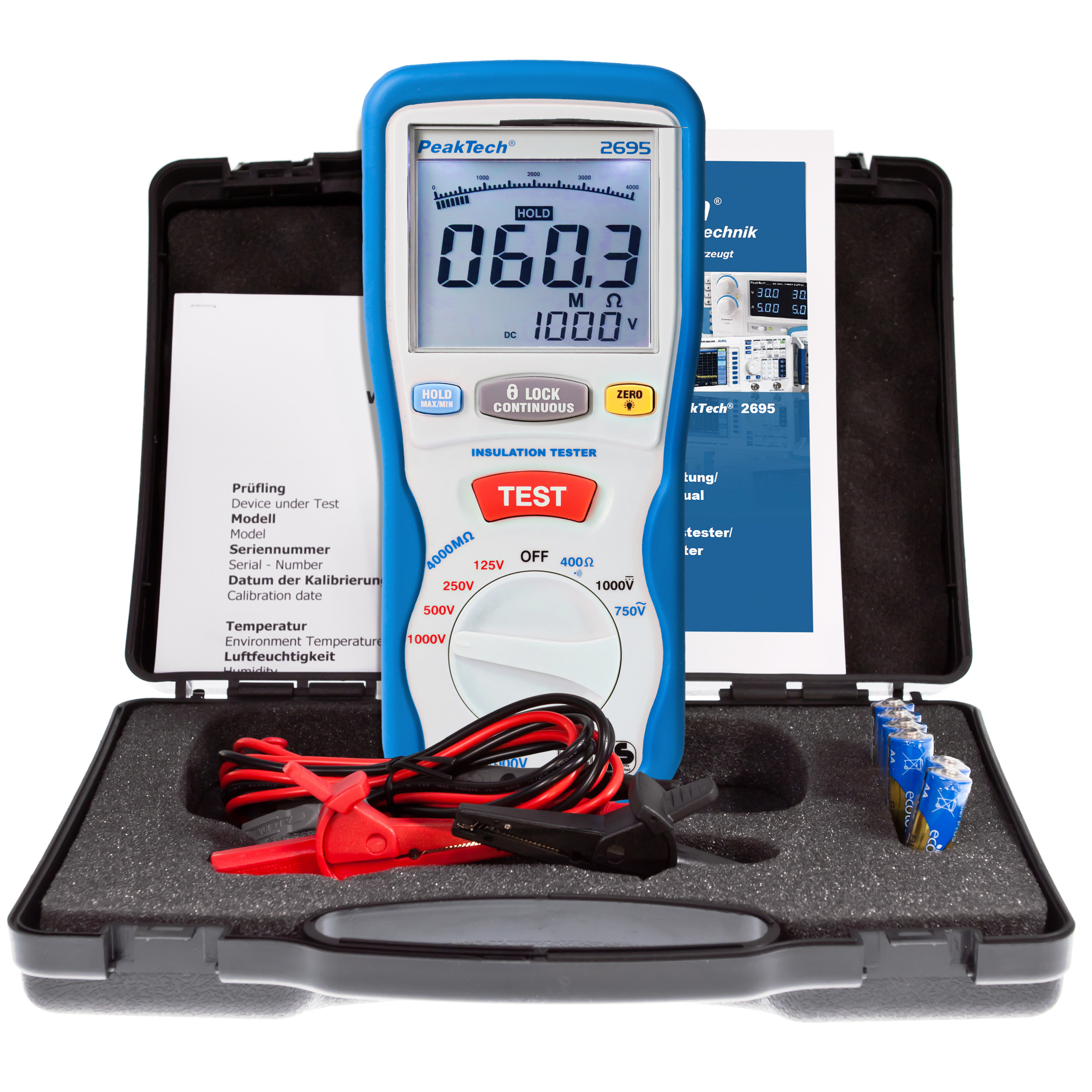 «PeakTech® P 2695» Insulation tester 125/250/500/1000 V /4000 MΩ