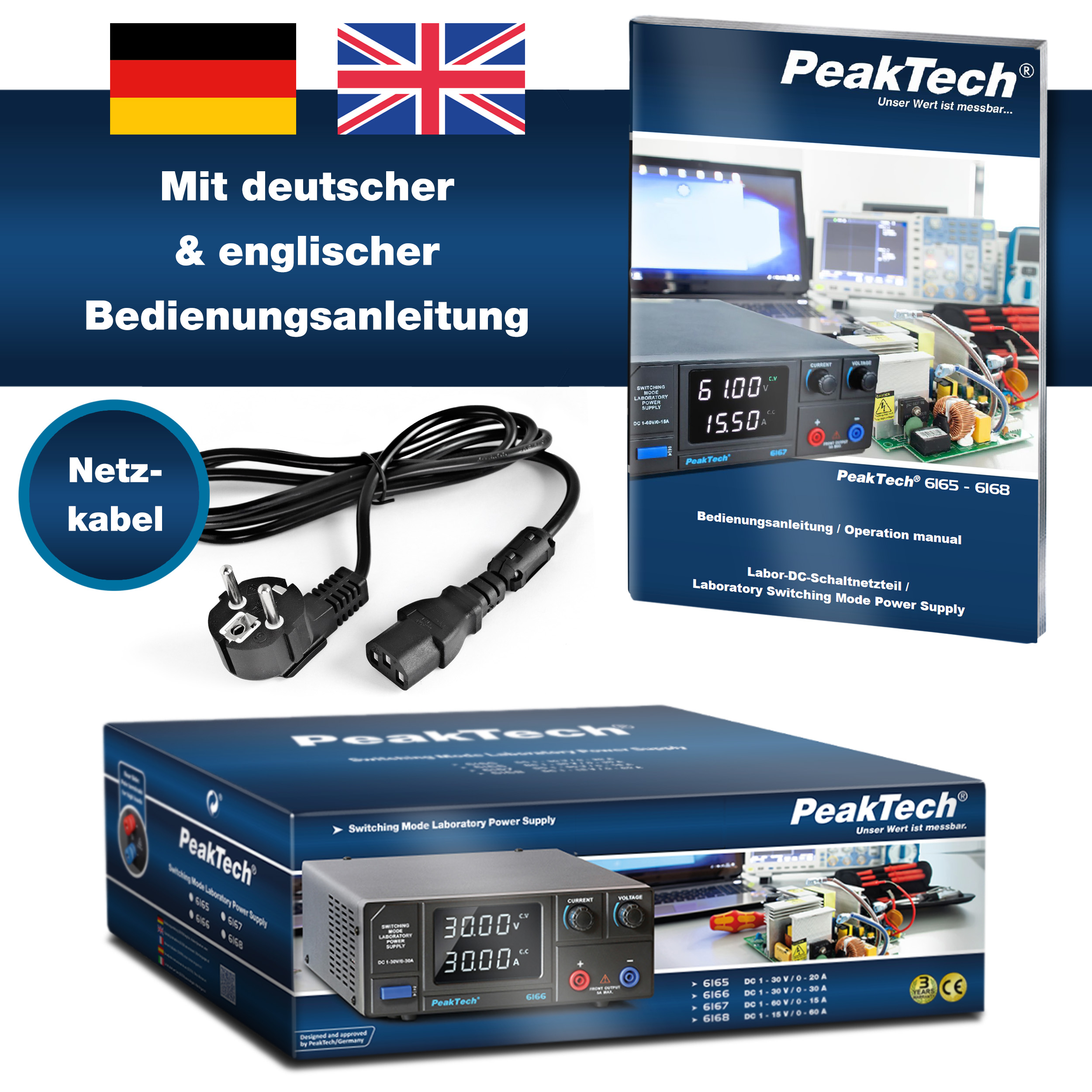 «PeakTech® P 6166» DC Schaltnetzgerät ~ 1 - 30V / 0 - 30A