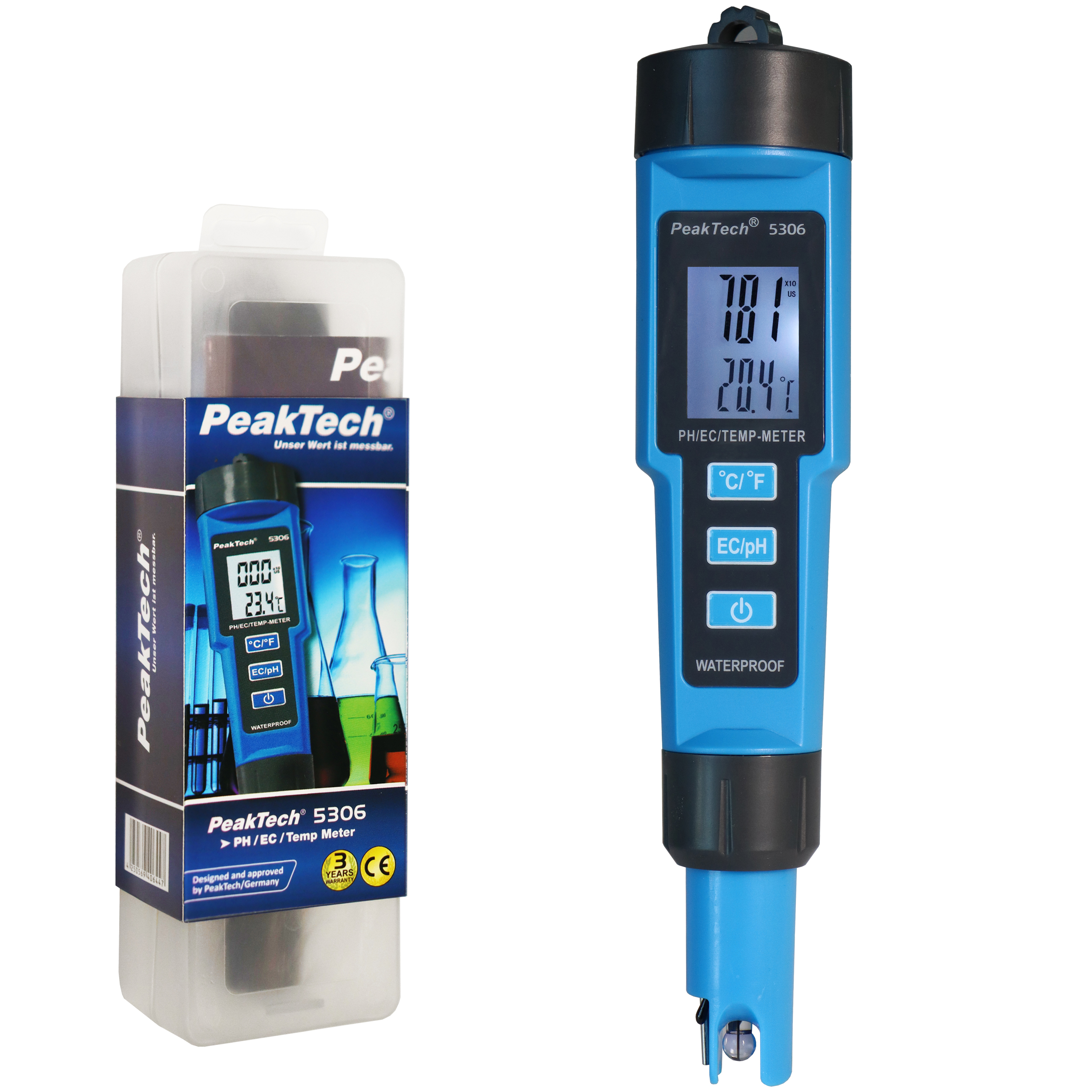 «PeakTech® P 5306» 3 in 1 PH-Meter for PH/EC/TEMP