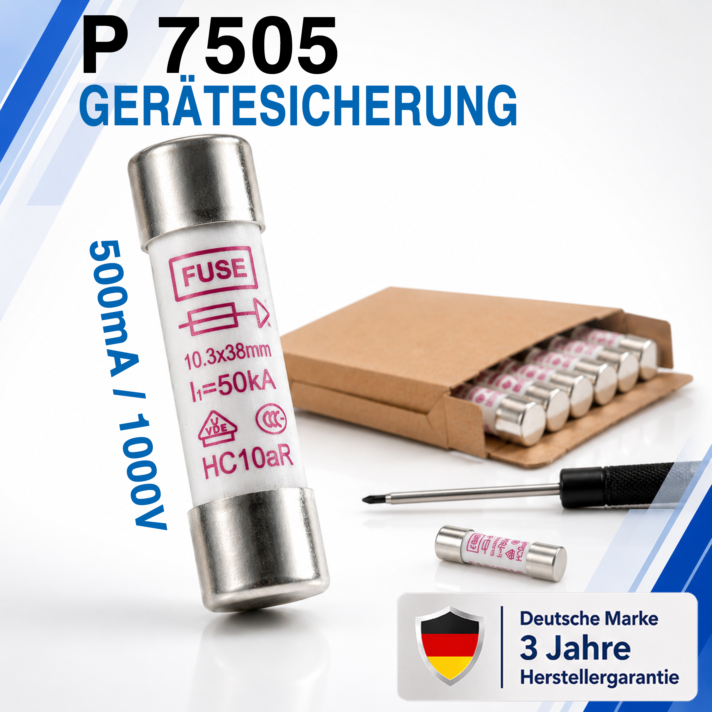 «PeakTech® P 7505» microfuse ~ 0.5 A / 1000 V ~ 10.3 x 38 mm ~ super fast-acting (FF)