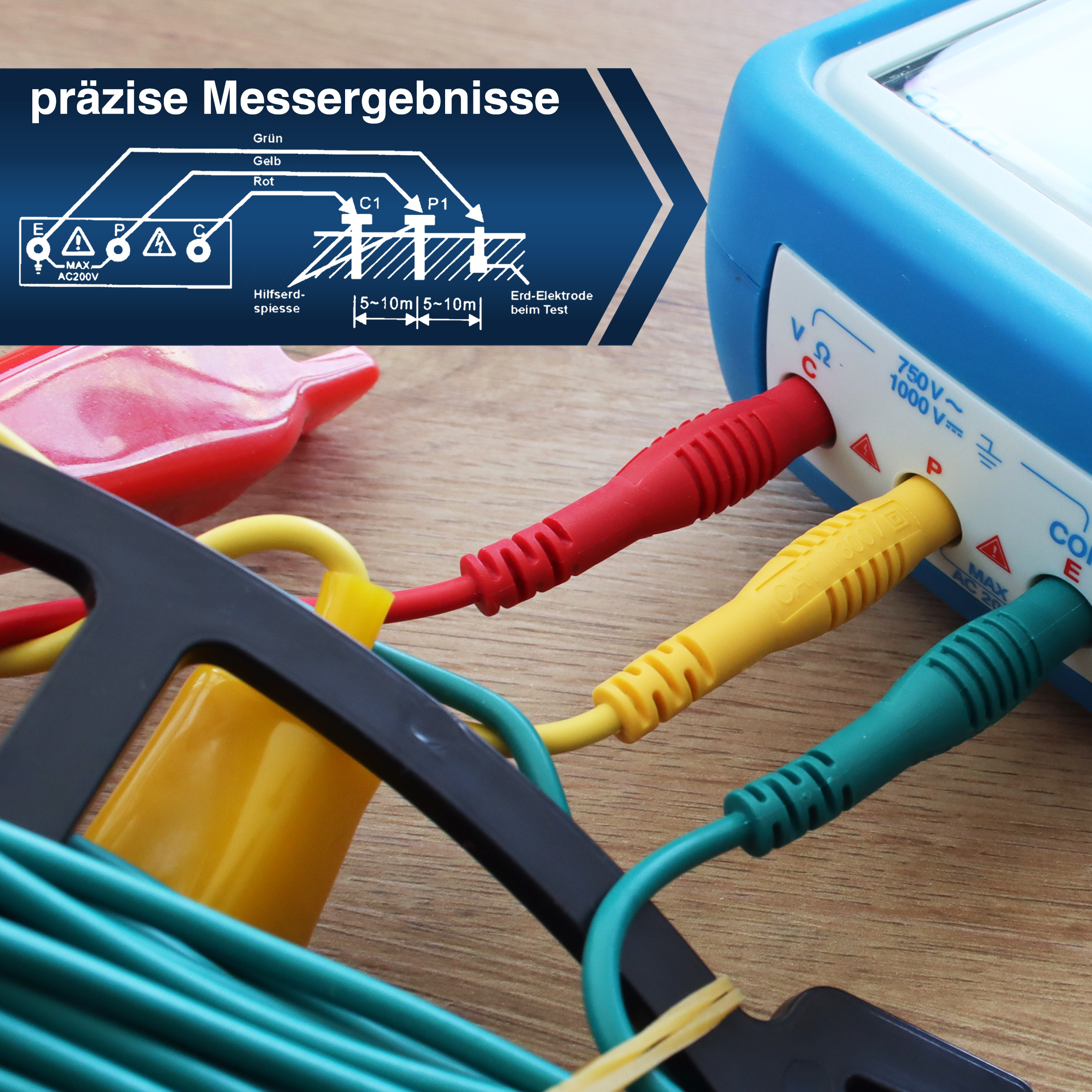 «PeakTech® P 2700» Medidor Digital de Tierra, 0-2000Ω, CAT III 1000V