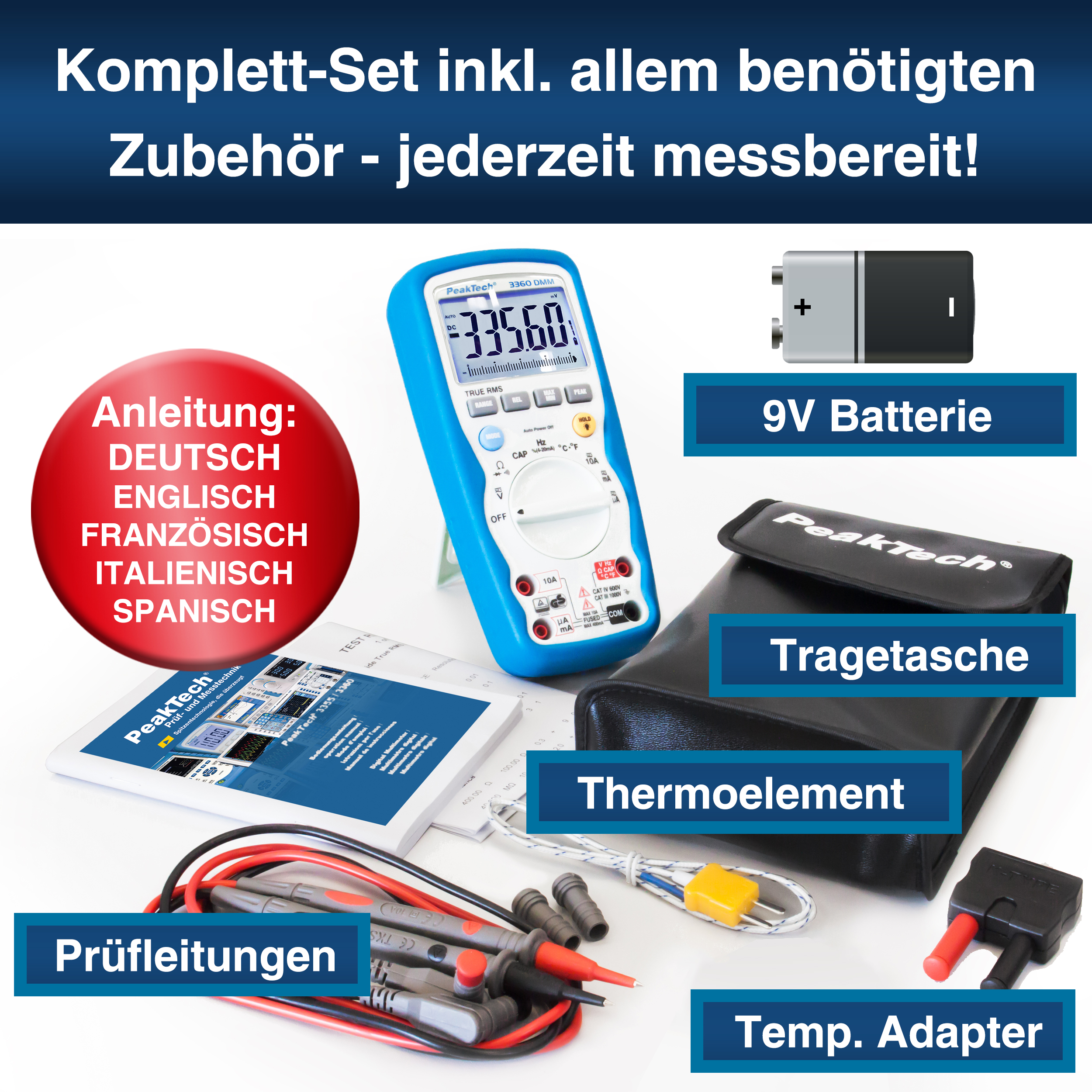 «PeakTech® P 3360» Digital multimeter, 40,000 counts, IP67 & TrueRMS
